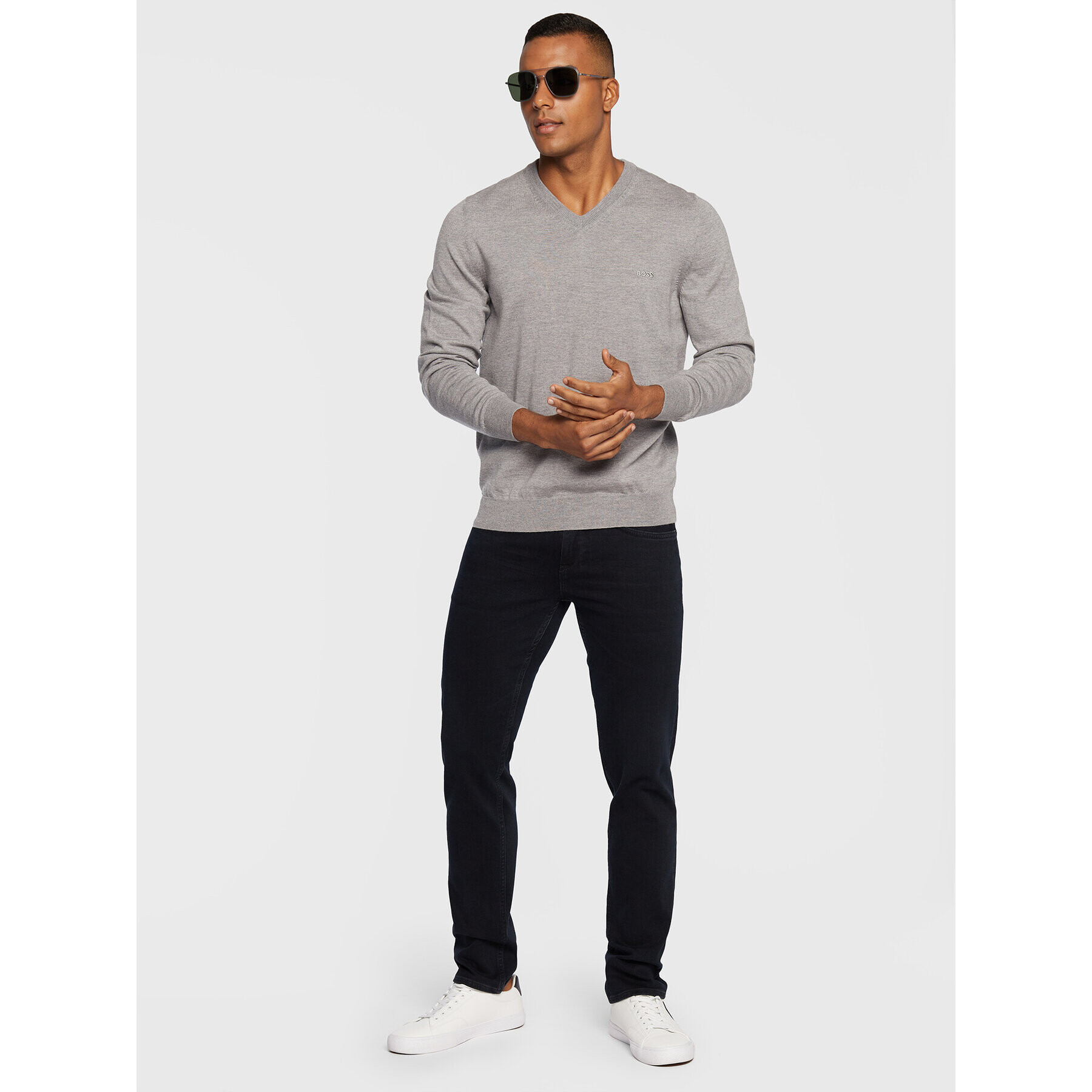 Boss Svetr Baram-L 50476363 Šedá Regular Fit - Pepit.cz