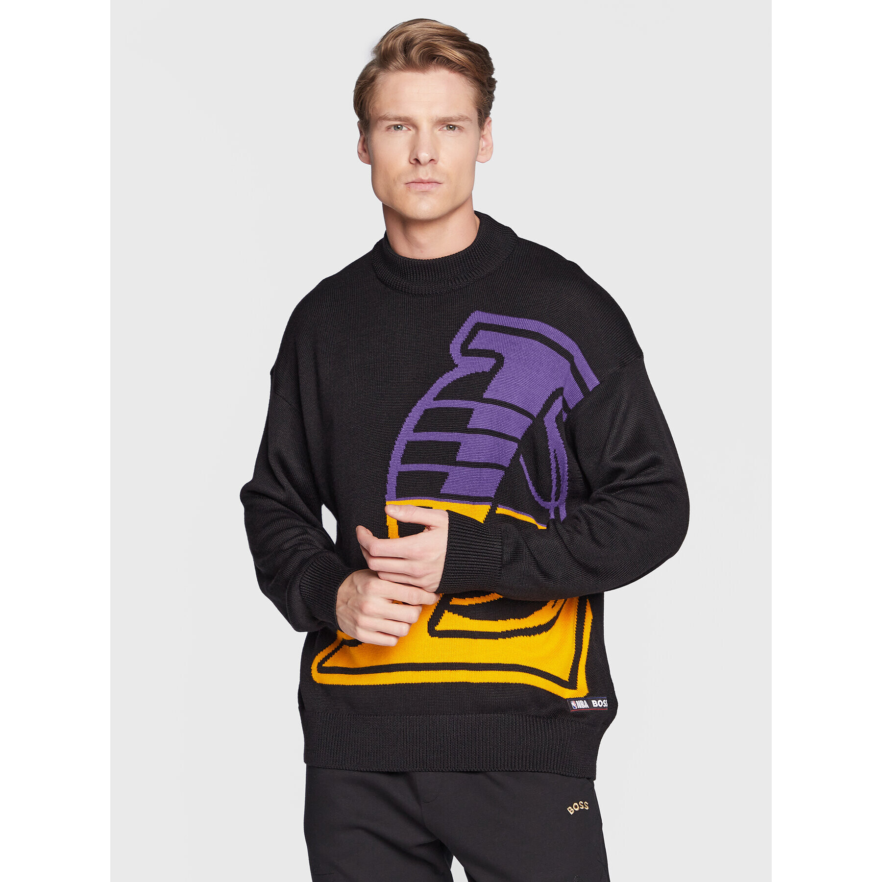 Boss Svetr NBA Knit_Lakers 50480077 Černá Regular Fit - Pepit.cz