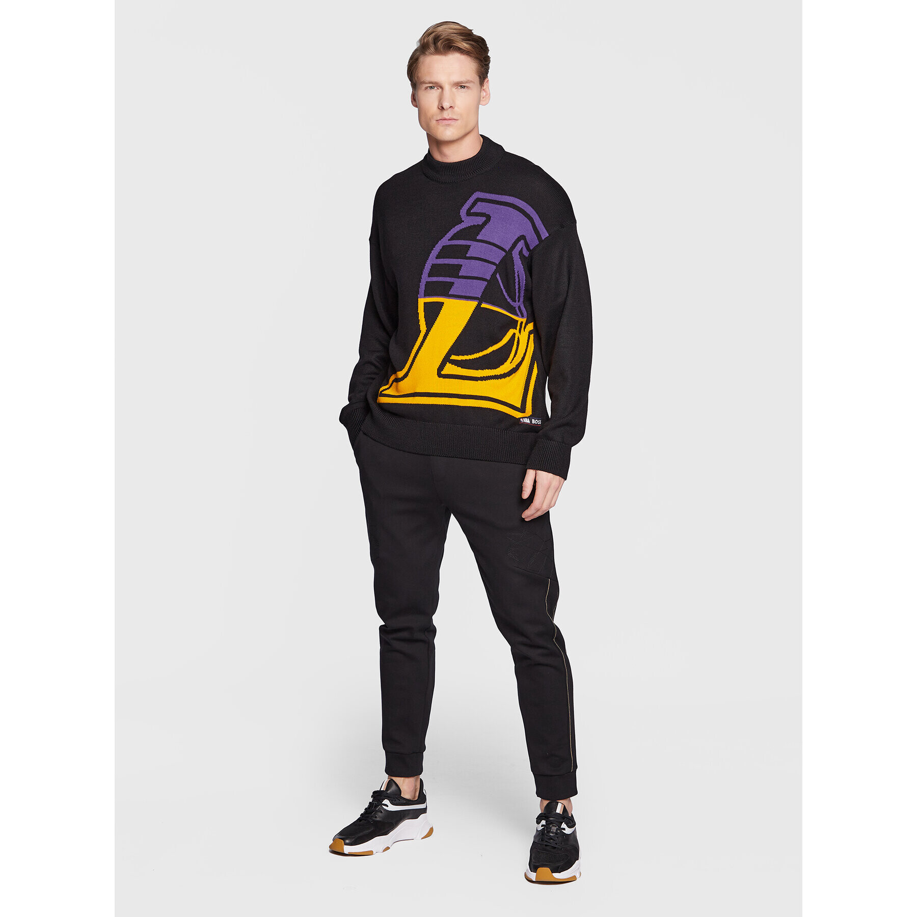 Boss Svetr NBA Knit_Lakers 50480077 Černá Regular Fit - Pepit.cz