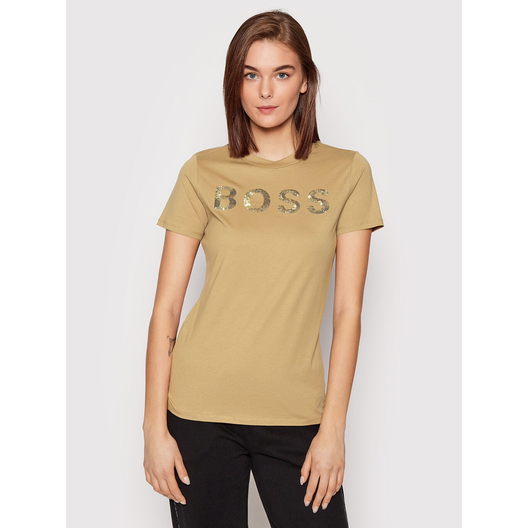 Boss T-Shirt C_Elogo_4 50464505 Hnědá Regular Fit - Pepit.cz