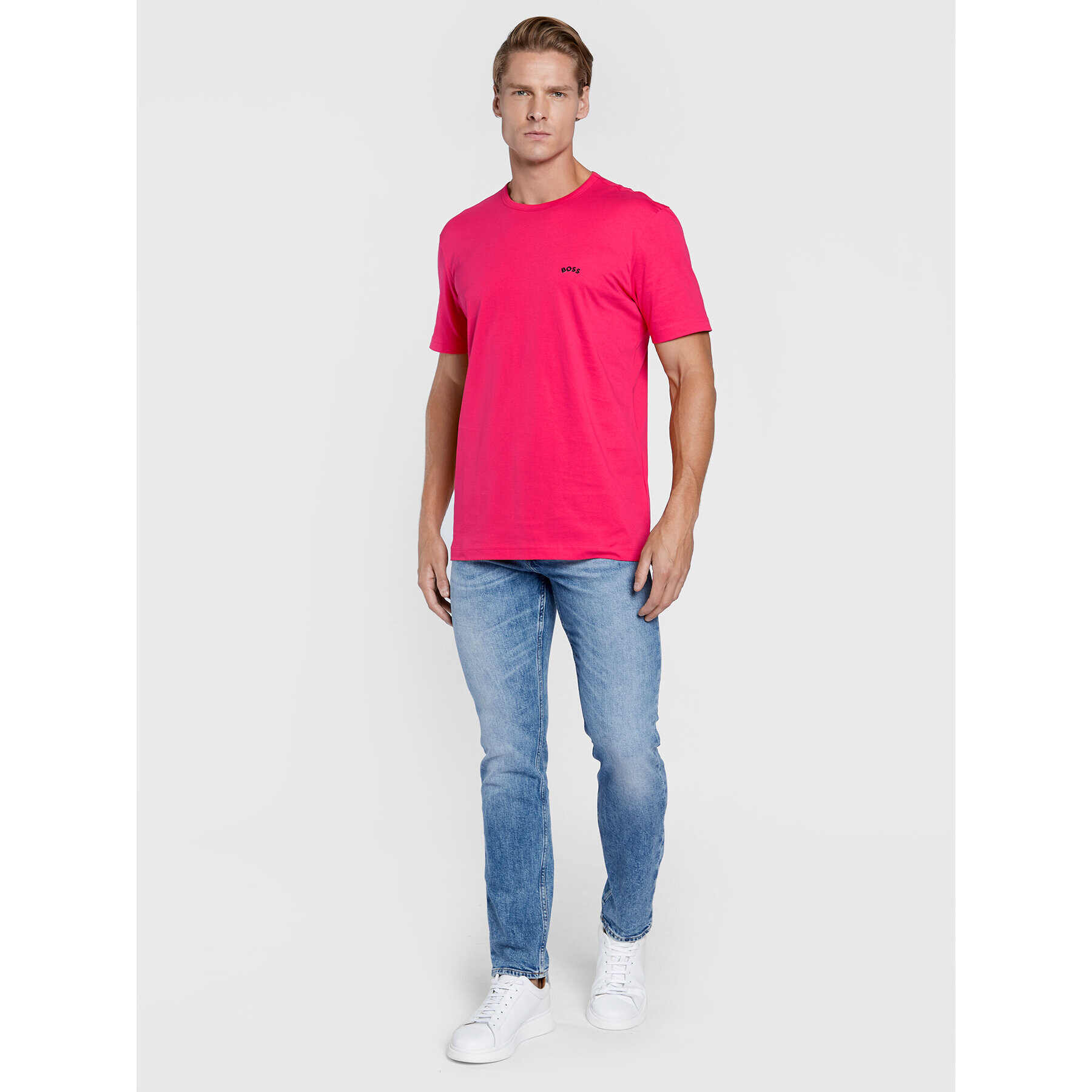 Boss T-Shirt Curved 50469062 Růžová Regular Fit - Pepit.cz