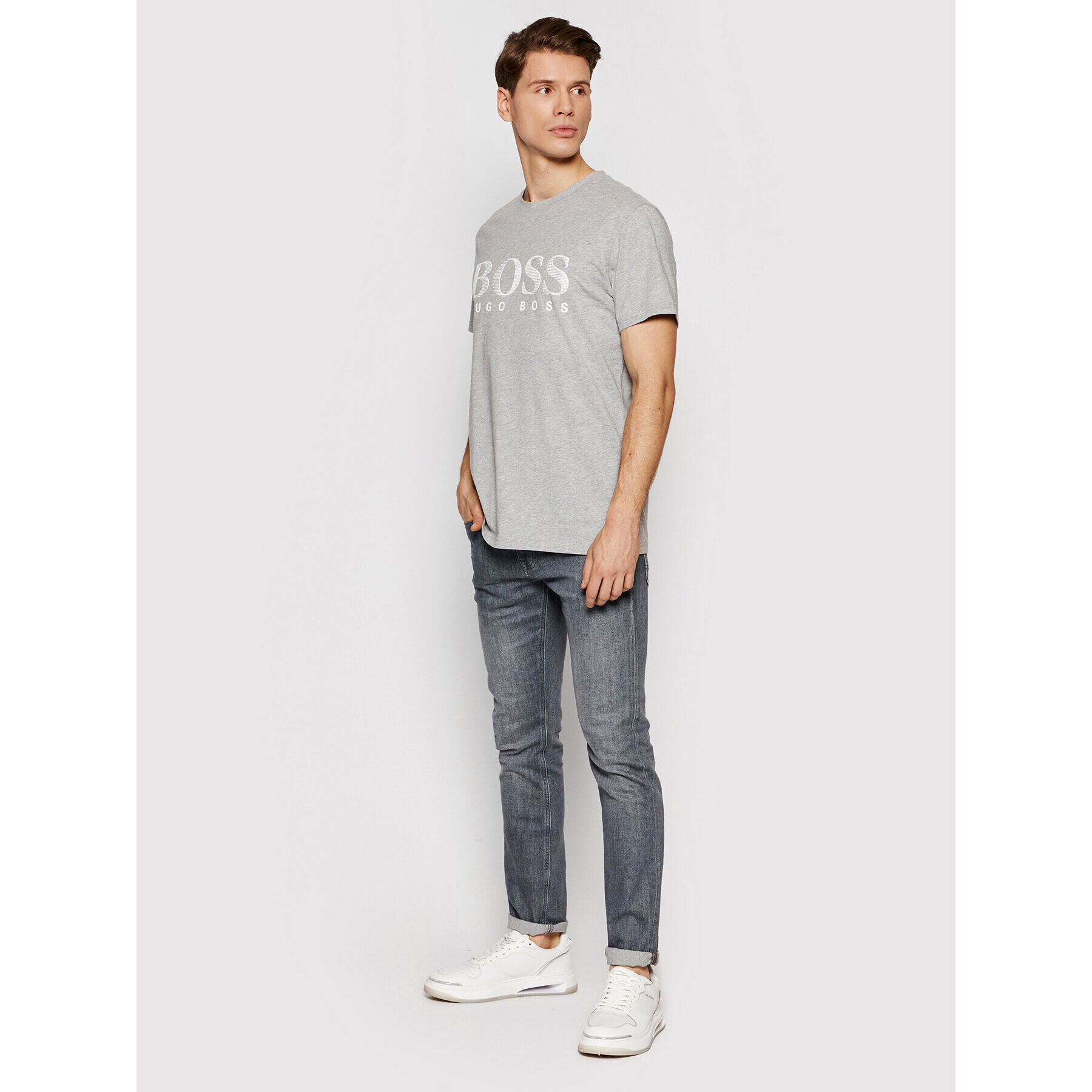 Boss T-Shirt Rn 50407774 Šedá Relaxed Fit - Pepit.cz