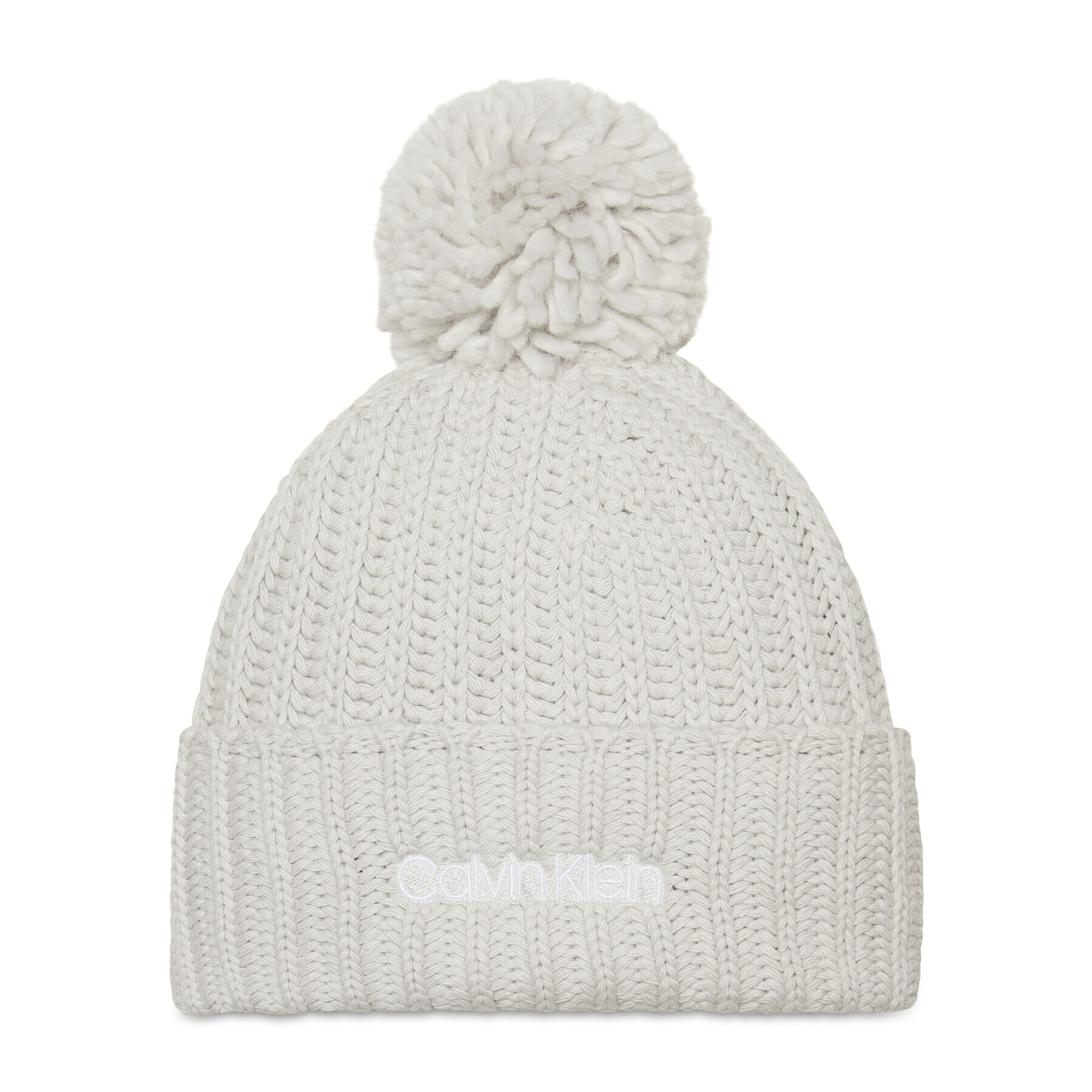 Calvin Klein Čepice Oversized Knit Beanie W/Pompom K60K608535 Šedá - Pepit.cz