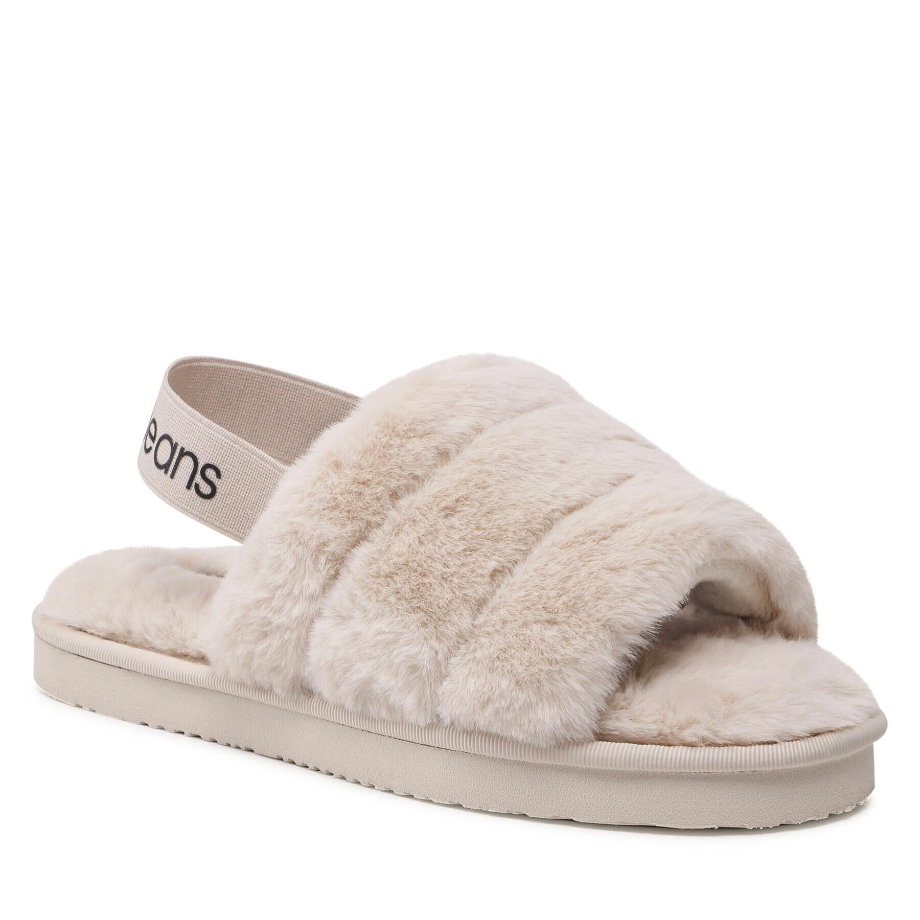 Calvin Klein Jeans Bačkory Home Slipper Fakefur Elastic YW0YW00751 Béžová - Pepit.cz