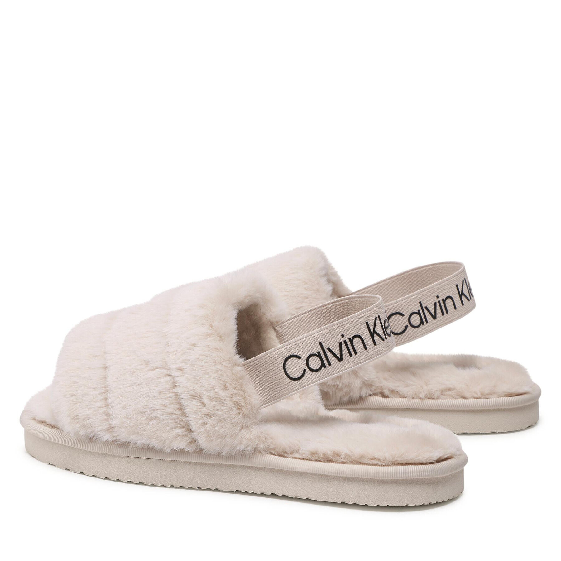 Calvin Klein Jeans Bačkory Home Slipper Fakefur Elastic YW0YW00751 Béžová - Pepit.cz