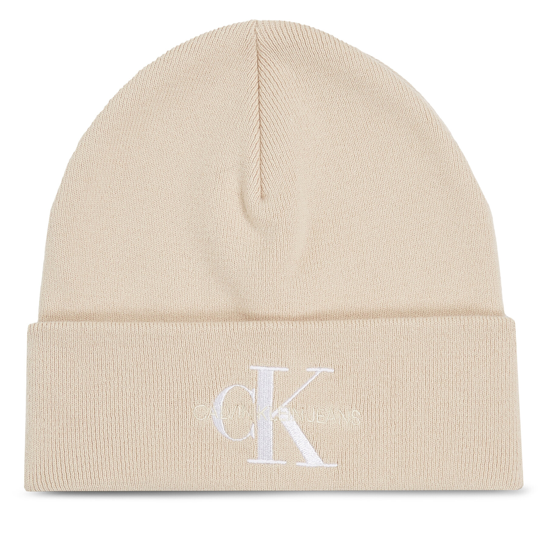 Calvin Klein Jeans Čepice Monologo Embro Beanie K60K611254 Écru - Pepit.cz