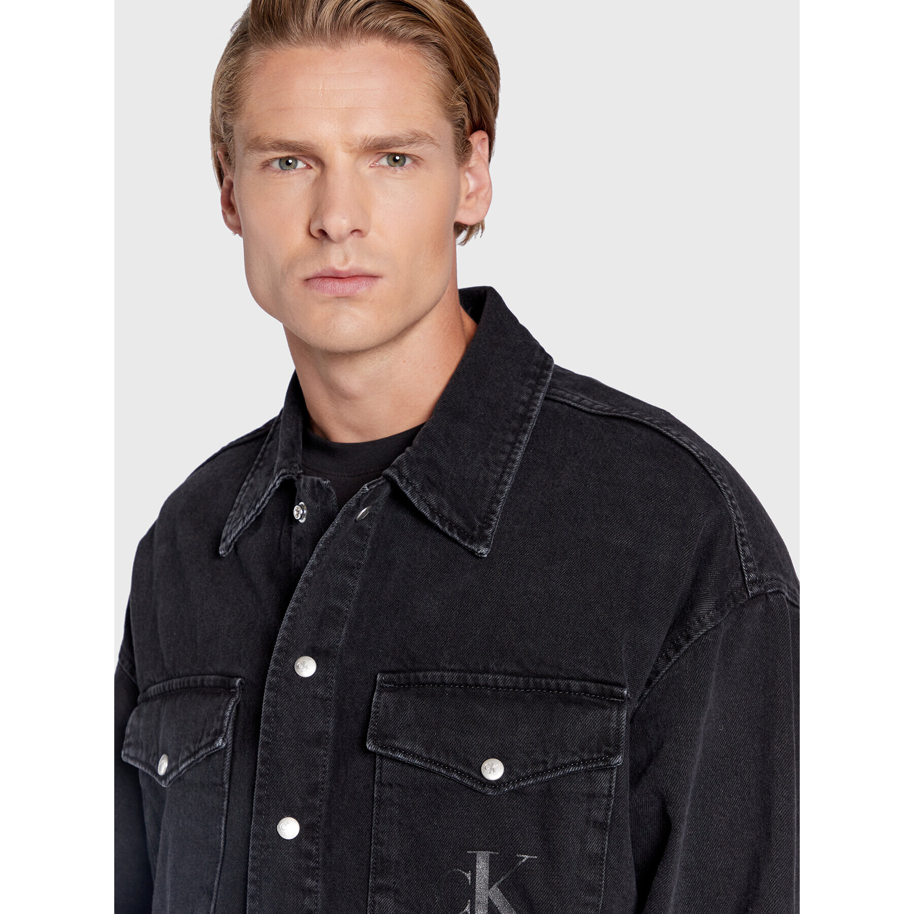 Calvin Klein Jeans džínová košile J30J321275 Černá Oversize - Pepit.cz