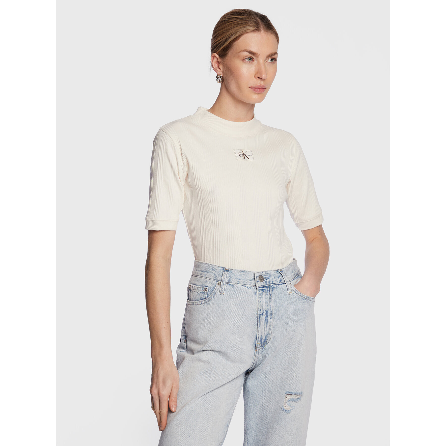 Calvin Klein Jeans Halenka J20J220291 Écru Regular Fit - Pepit.cz