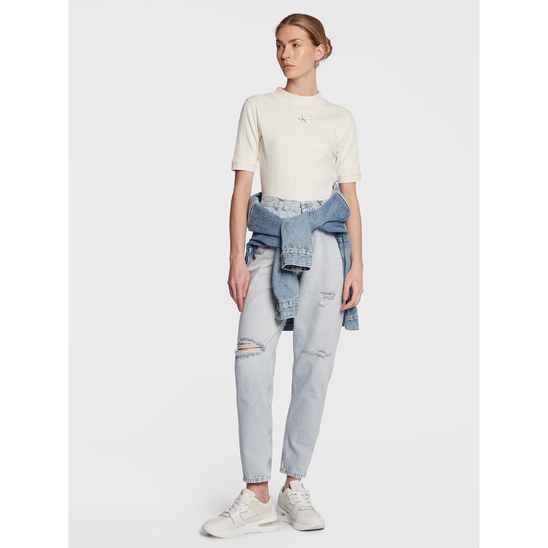 Calvin Klein Jeans Halenka J20J220291 Écru Regular Fit - Pepit.cz