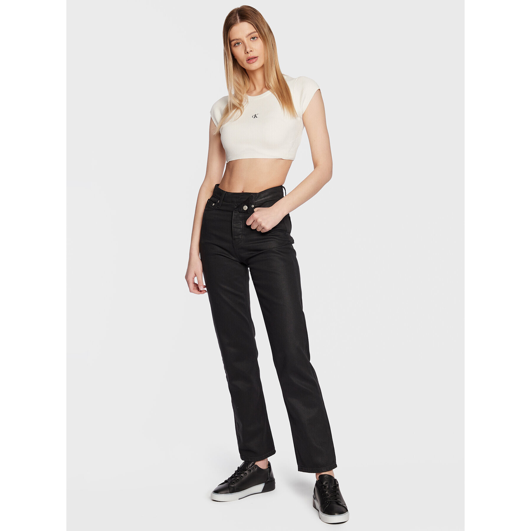 Calvin Klein Jeans Halenka J20J220709 Bílá Cropped Fit - Pepit.cz