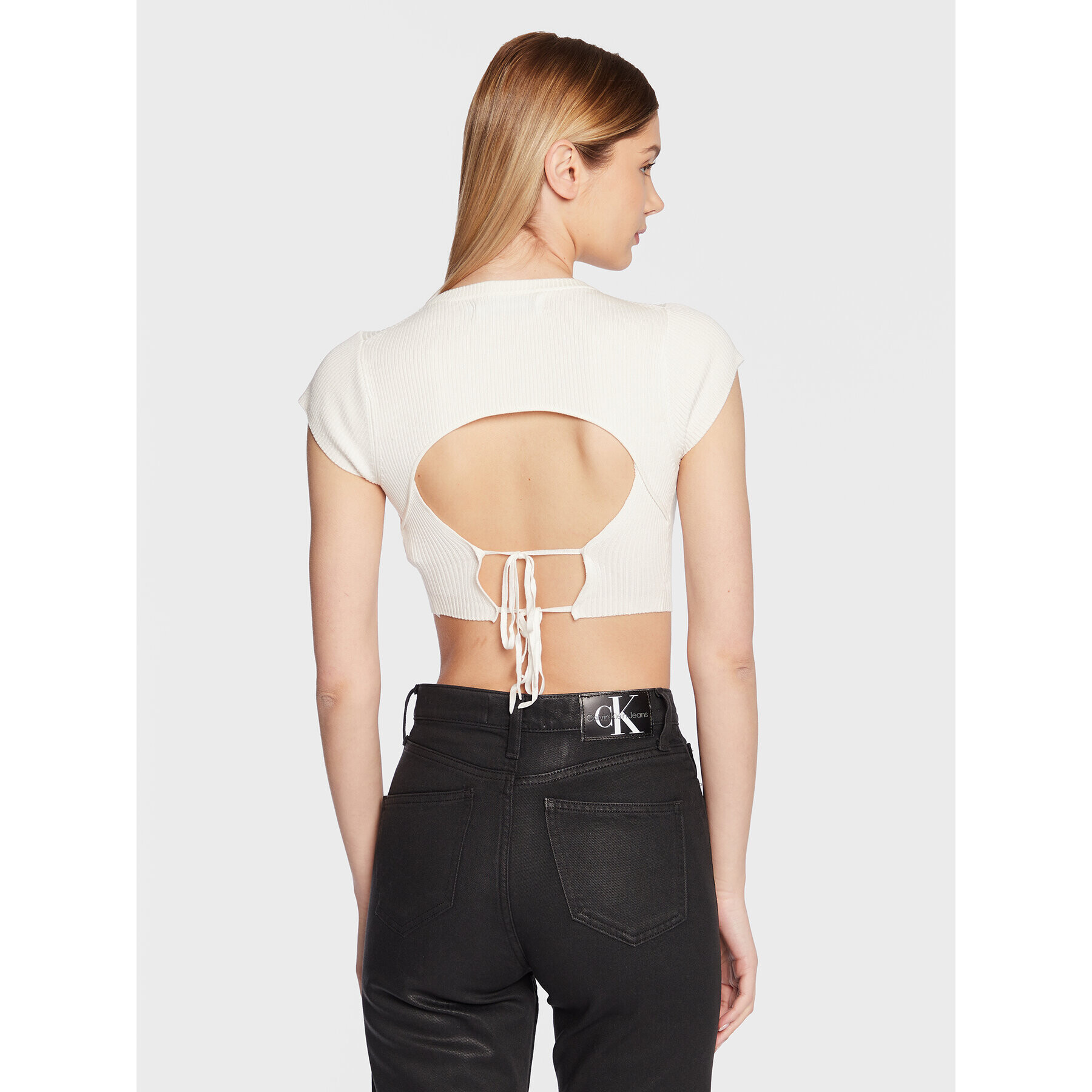 Calvin Klein Jeans Halenka J20J220709 Bílá Cropped Fit - Pepit.cz