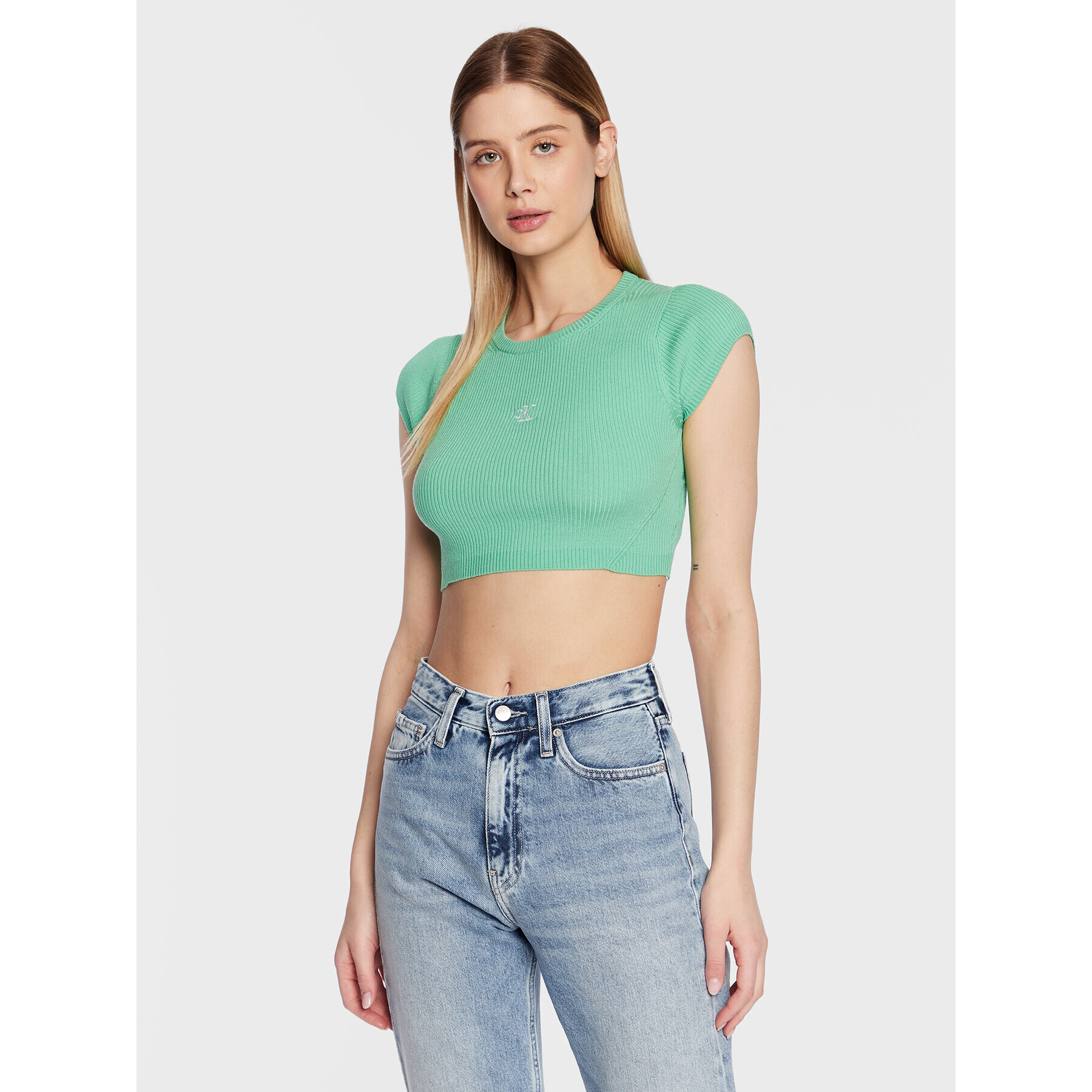 Calvin Klein Jeans Halenka J20J220709 Zelená Cropped Fit - Pepit.cz