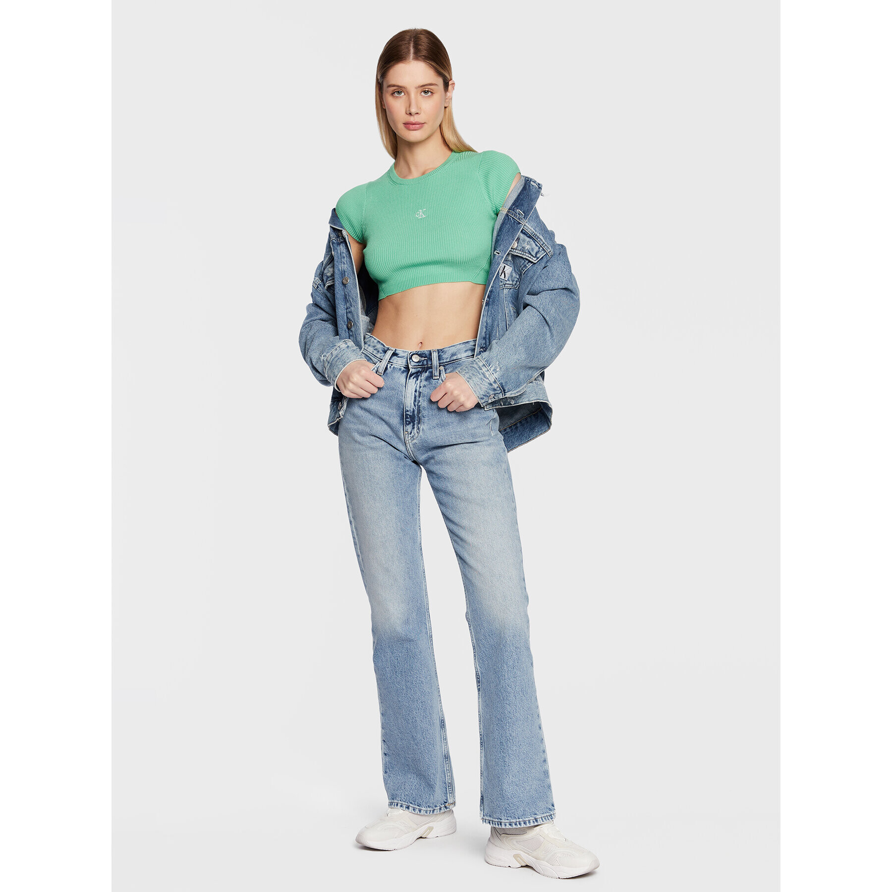 Calvin Klein Jeans Halenka J20J220709 Zelená Cropped Fit - Pepit.cz