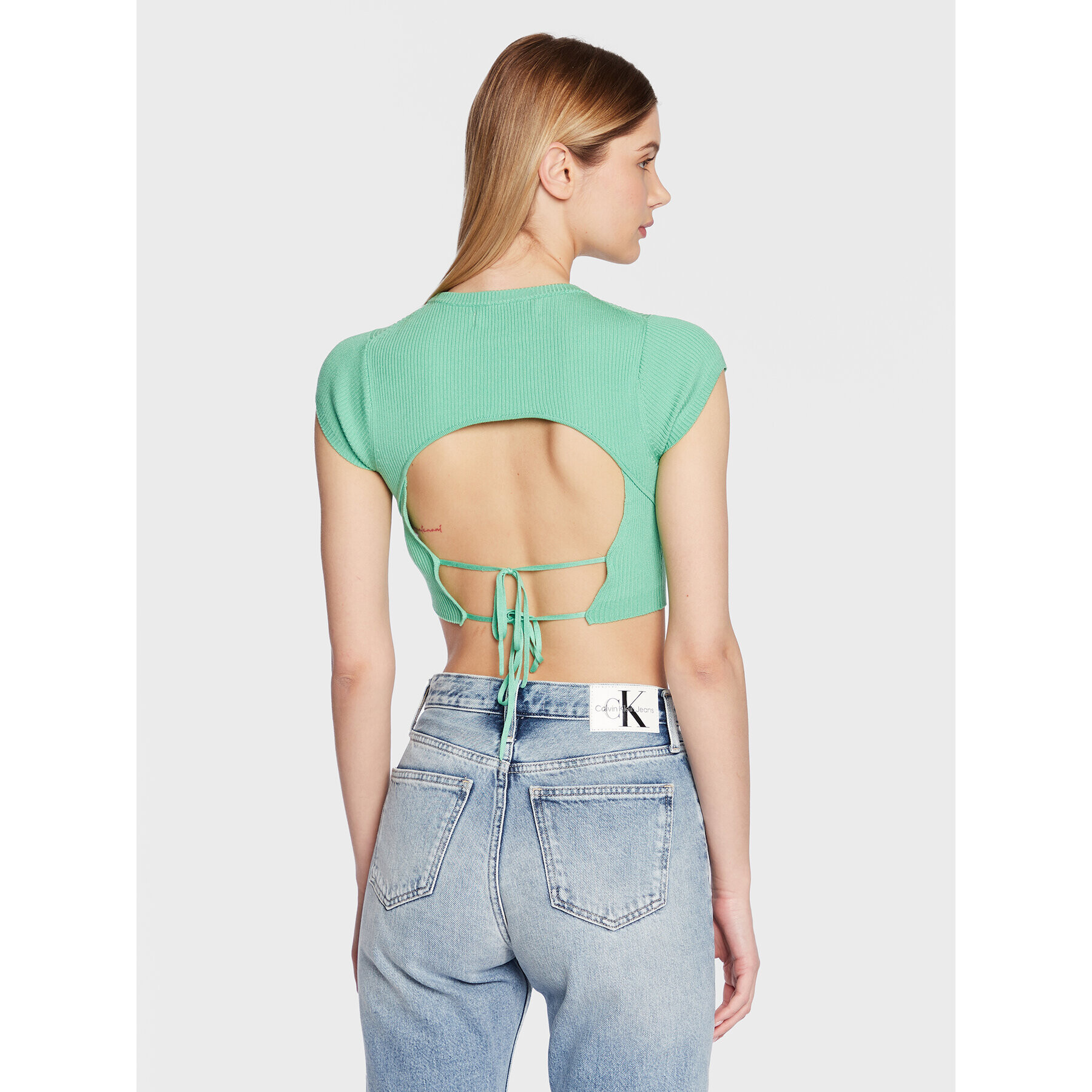 Calvin Klein Jeans Halenka J20J220709 Zelená Cropped Fit - Pepit.cz