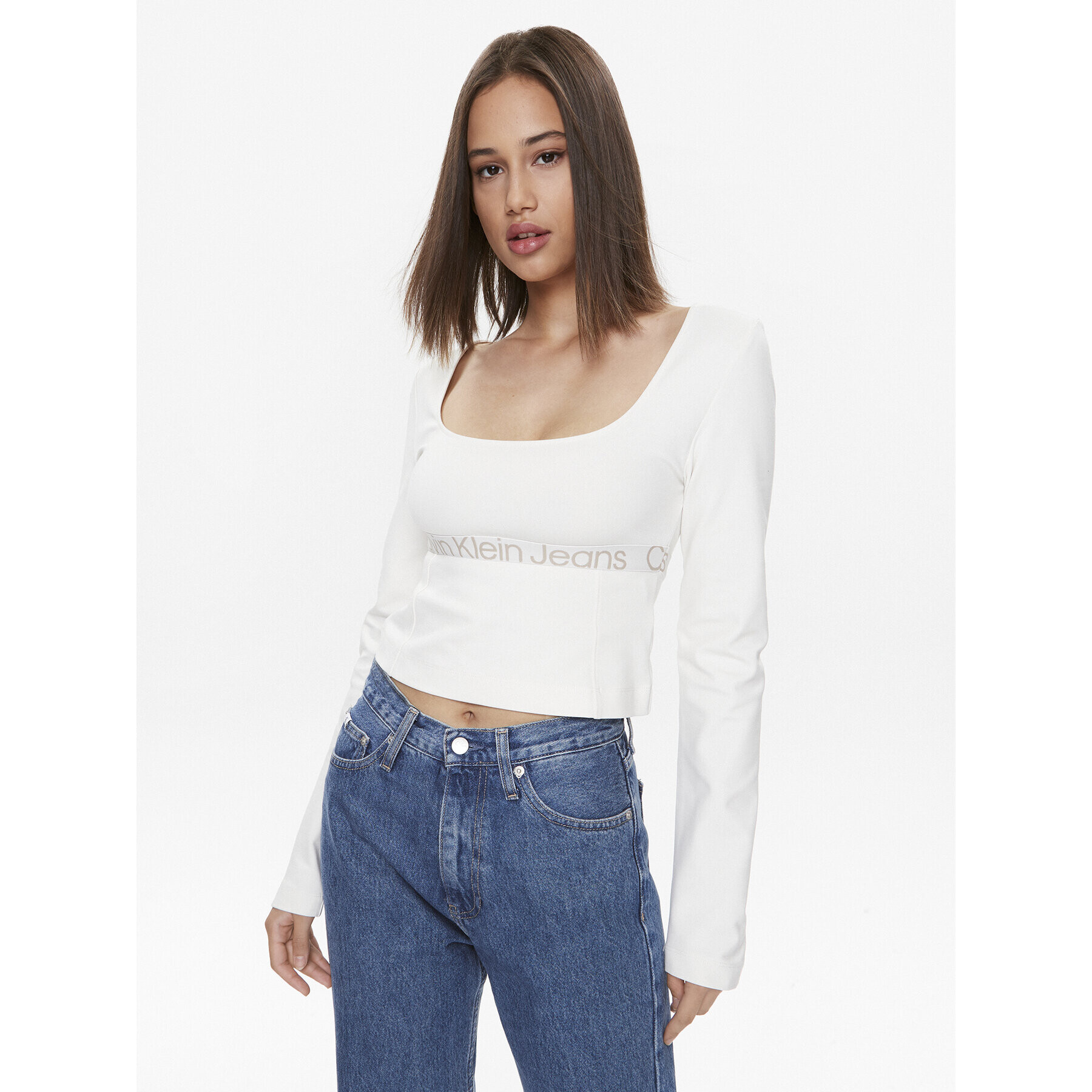 Calvin Klein Jeans Halenka J20J222013 Écru Regular Fit - Pepit.cz