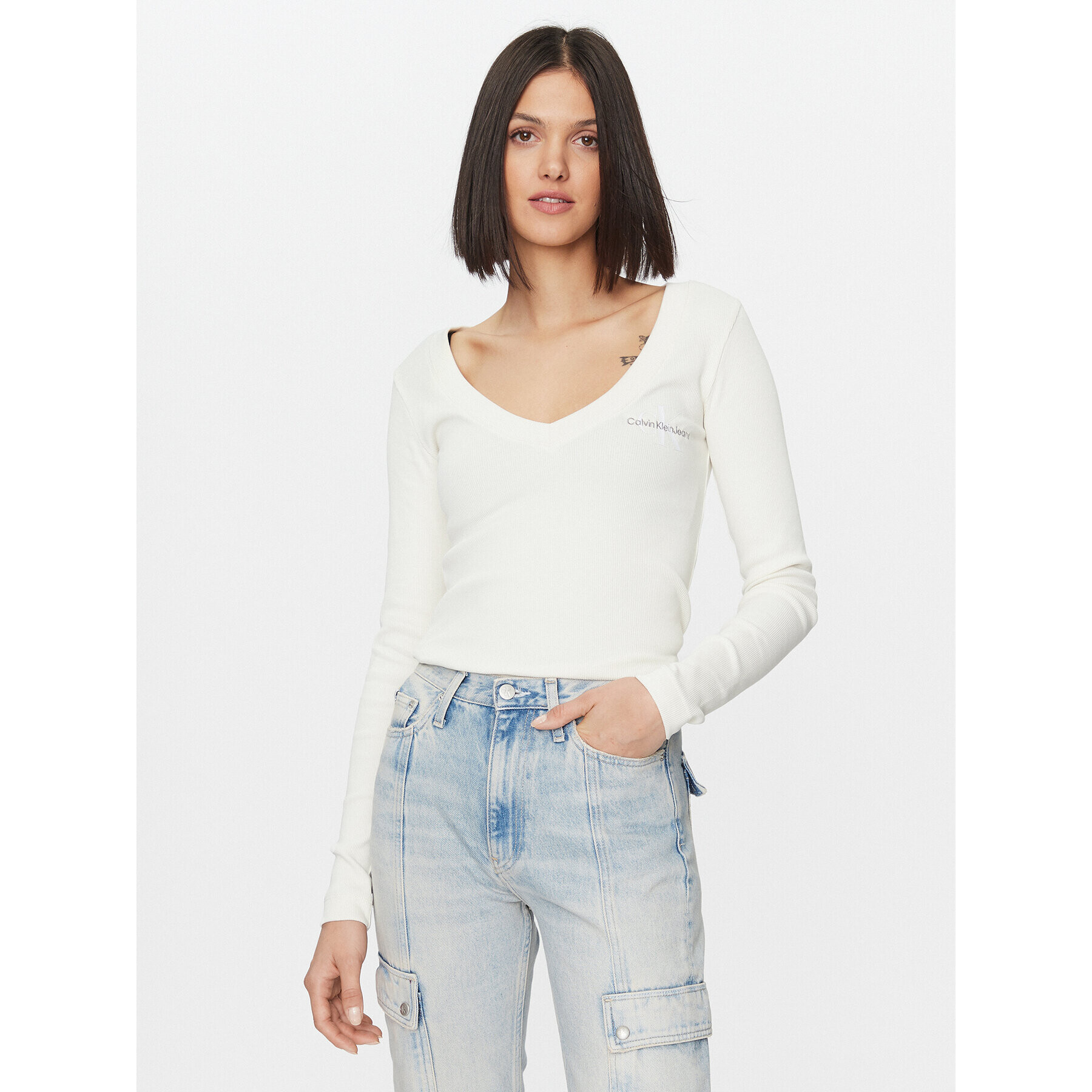 Calvin Klein Jeans Halenka J20J222023 Écru Regular Fit - Pepit.cz