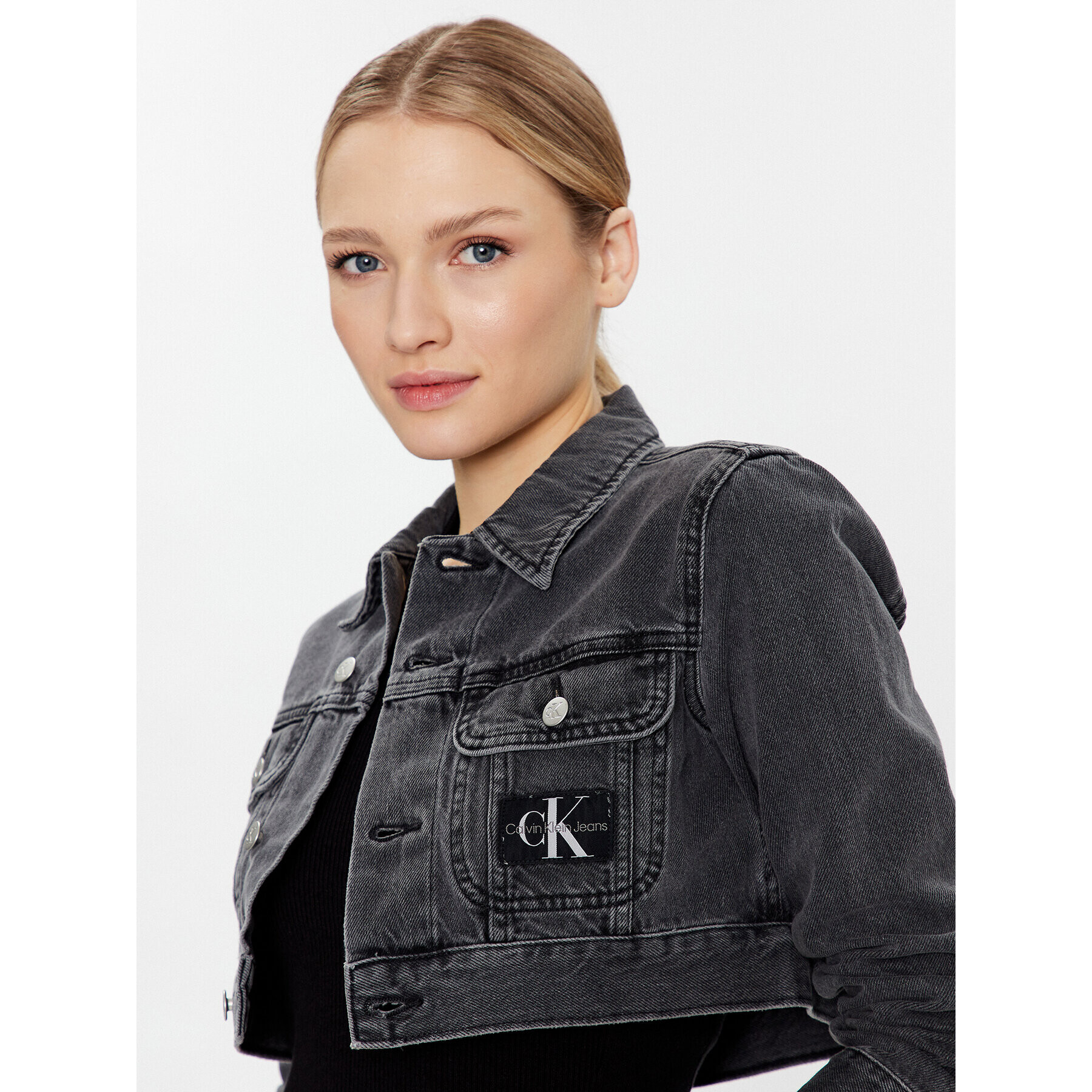 Calvin Klein Jeans Jeansová bunda J20J220656 Černá Cropped Fit - Pepit.cz