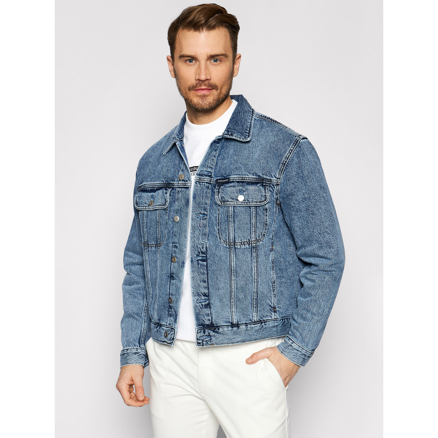 Calvin Klein Jeans Jeansová bunda J30J317758 Modrá Regular Fit - Pepit.cz