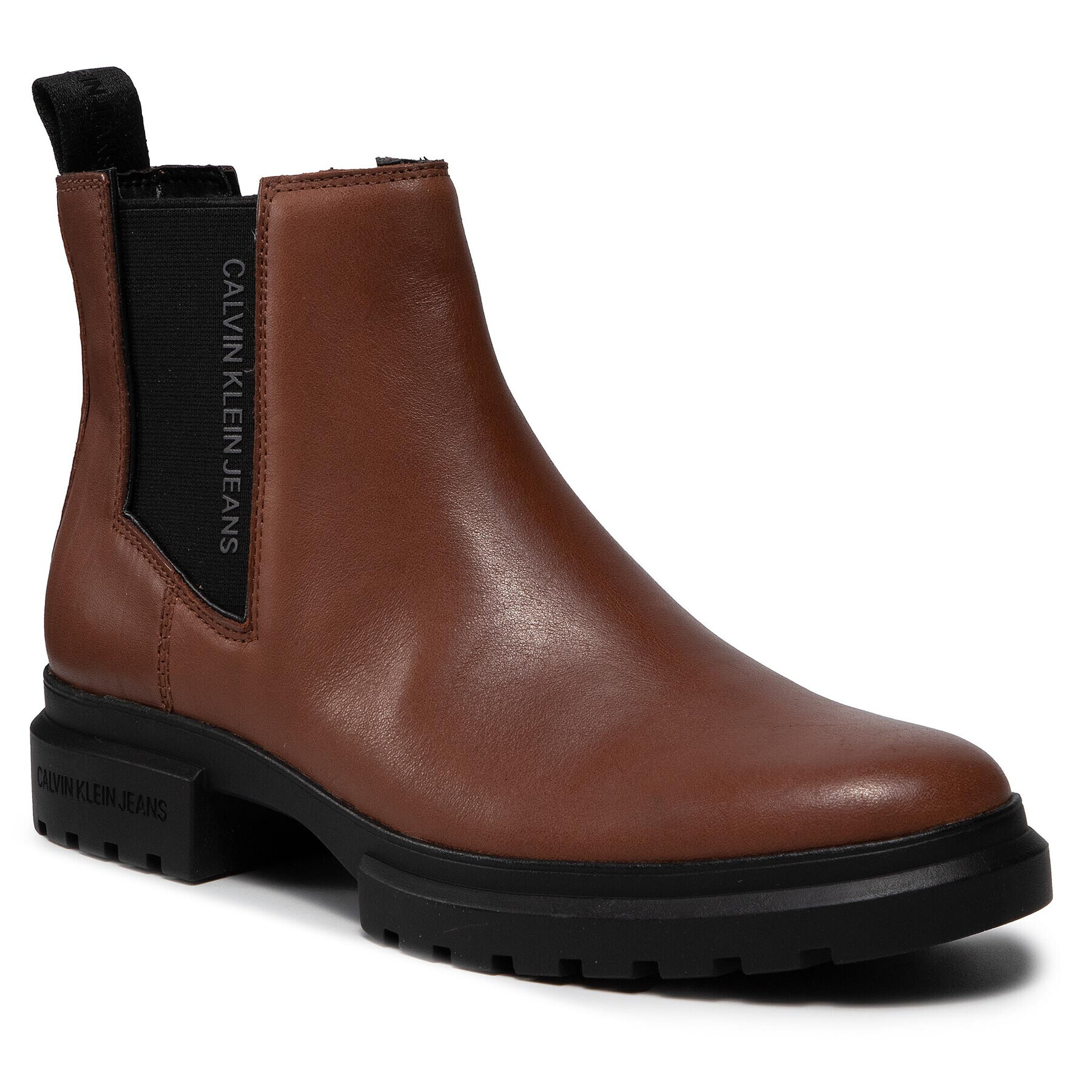 Calvin Klein Jeans Kotníková obuv s elastickým prvkem Cleated Mid Chelsea Boot YW0YW00421 Hnědá - Pepit.cz