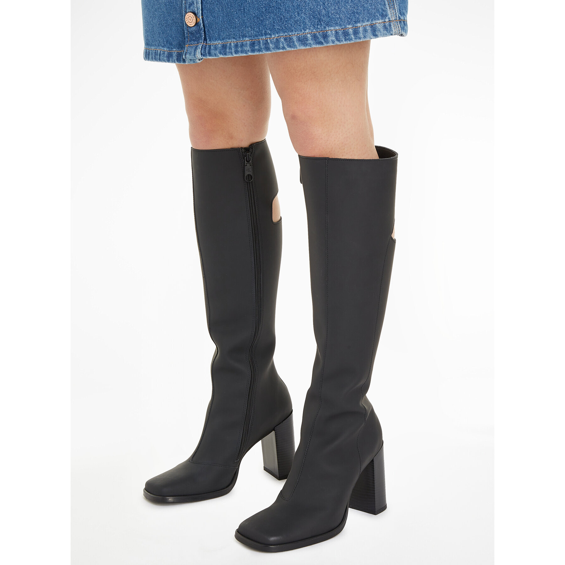 Calvin Klein Jeans Kozačky Long Heel Zip Boot Cut Out Edgy YW0YW01253 Černá - Pepit.cz