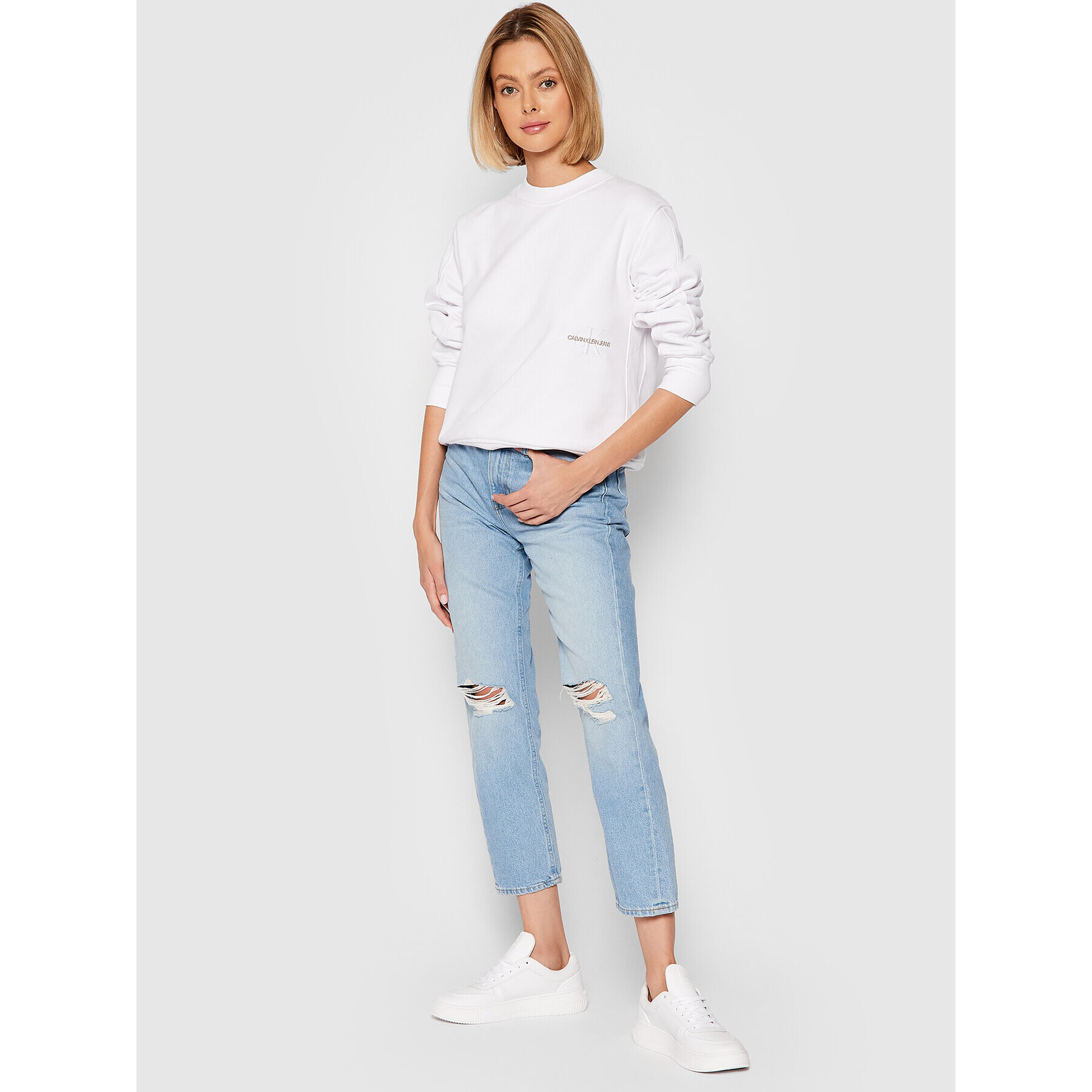 Calvin Klein Jeans Mikina J20J216235 Bílá Relaxed Fit - Pepit.cz