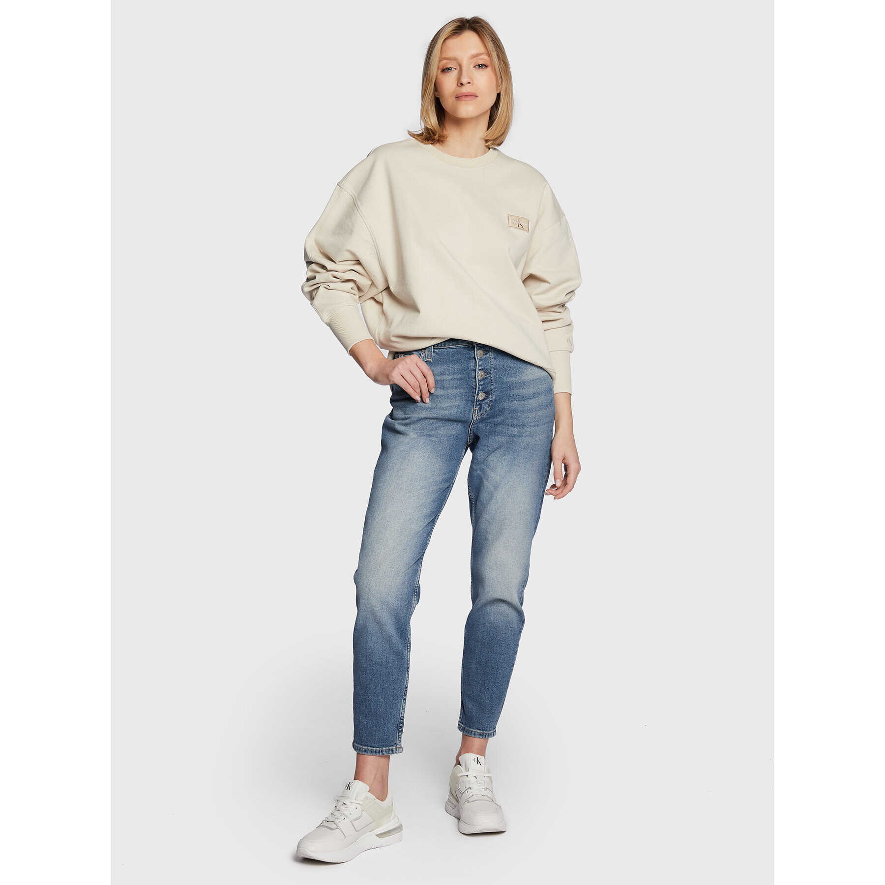 Calvin Klein Jeans Mikina J20J219755 Béžová Oversize - Pepit.cz