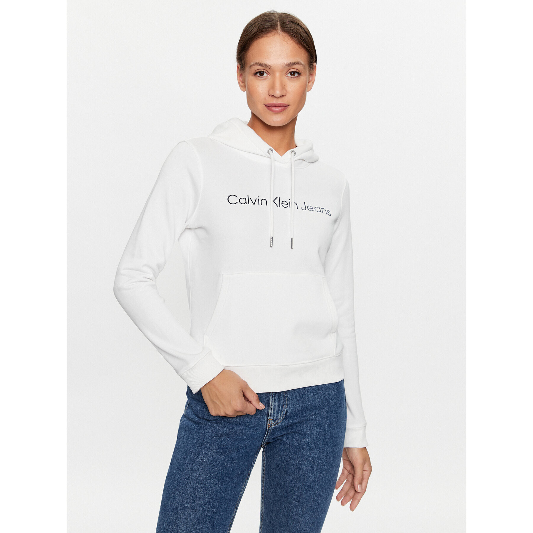 Calvin Klein Jeans Mikina J20J220254 Bílá Regular Fit - Pepit.cz