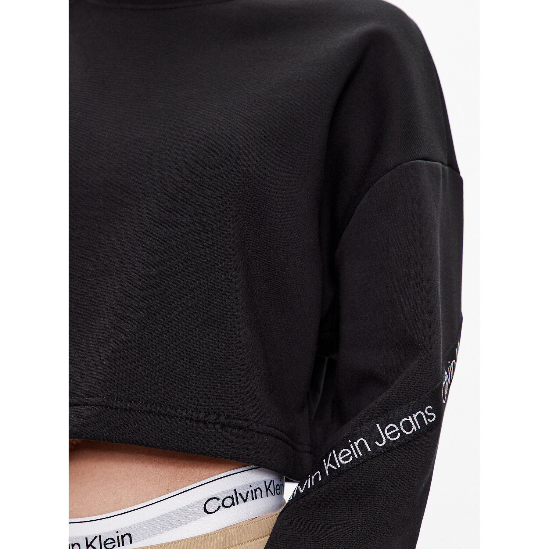 Calvin Klein Jeans Mikina Logo Tape J20J220693 Černá Relaxed Fit - Pepit.cz