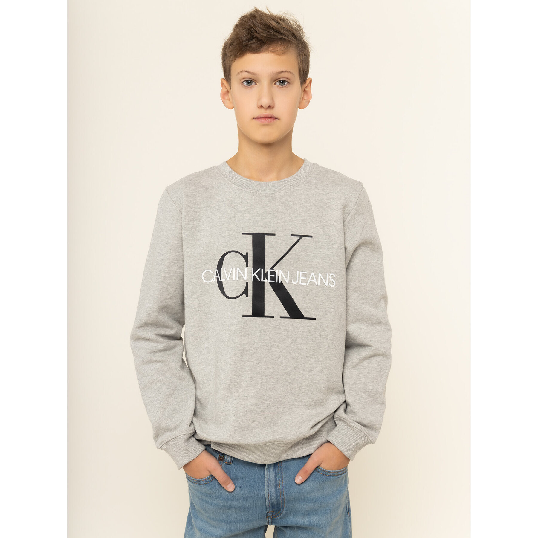 Calvin Klein Jeans Mikina Monogram Logo IU0IU00069 Šedá Regular Fit - Pepit.cz