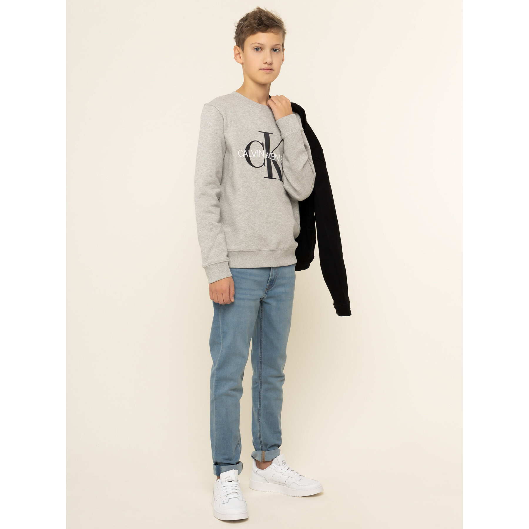 Calvin Klein Jeans Mikina Monogram Logo IU0IU00069 Šedá Regular Fit - Pepit.cz