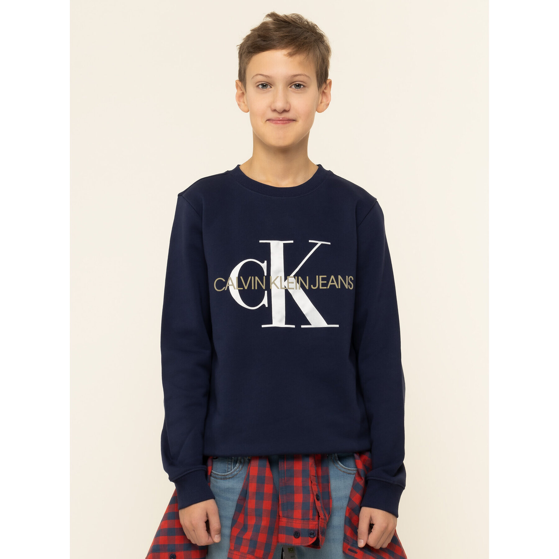 Calvin Klein Jeans Mikina Monogram Logo IU0IU00069 Tmavomodrá Regular Fit - Pepit.cz