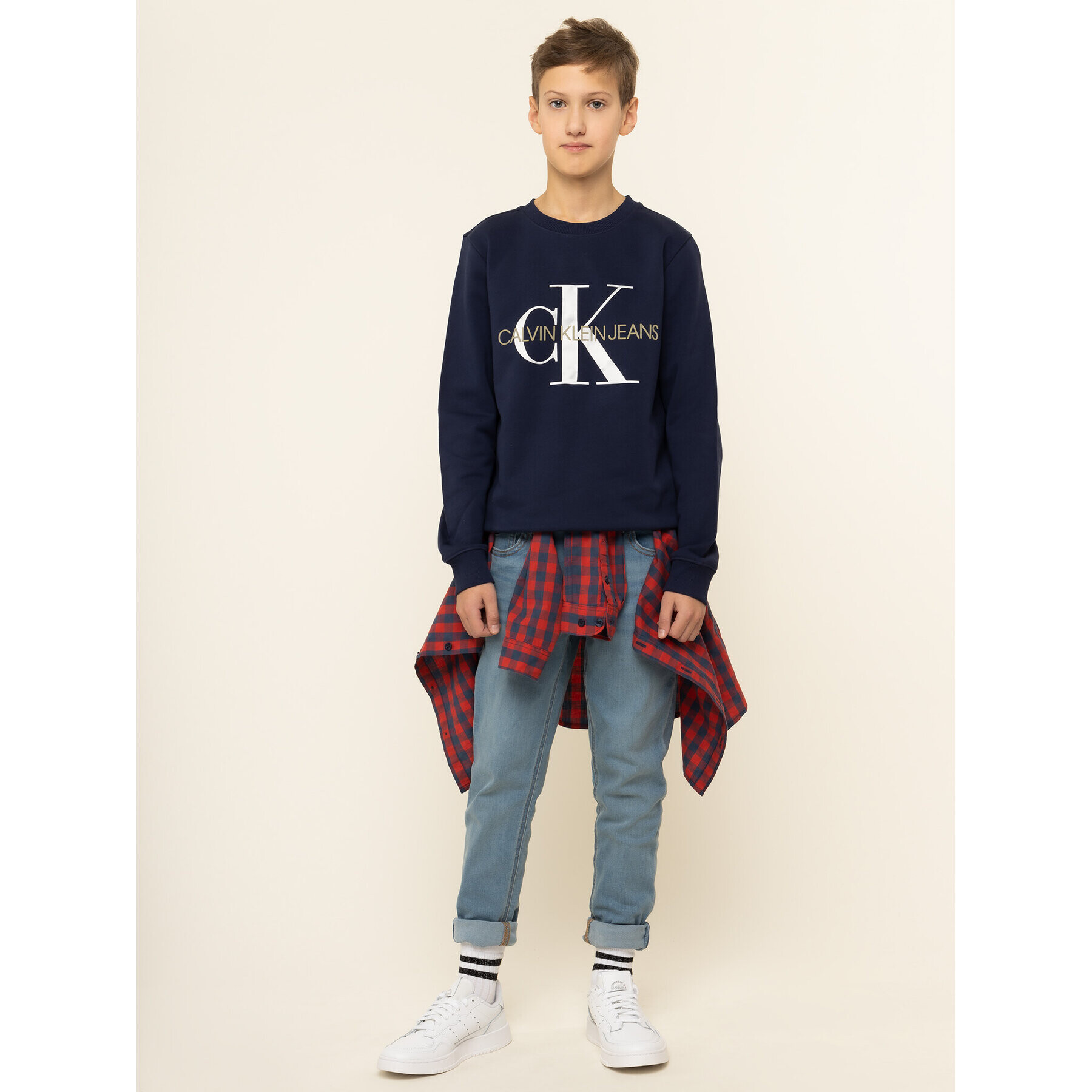 Calvin Klein Jeans Mikina Monogram Logo IU0IU00069 Tmavomodrá Regular Fit - Pepit.cz