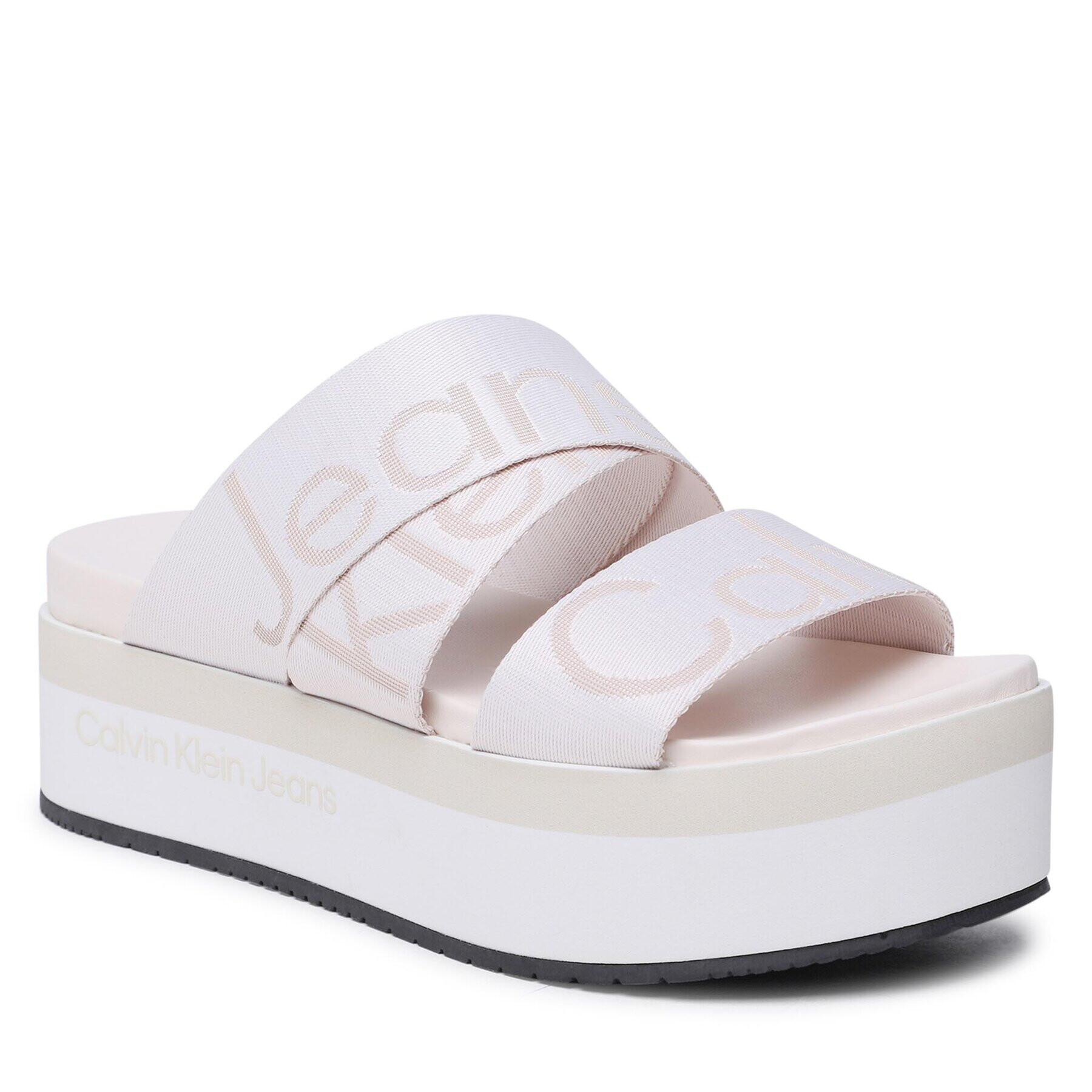 Calvin Klein Jeans Nazouváky Flatform Sandal Webbing YW0YW00966 Écru - Pepit.cz