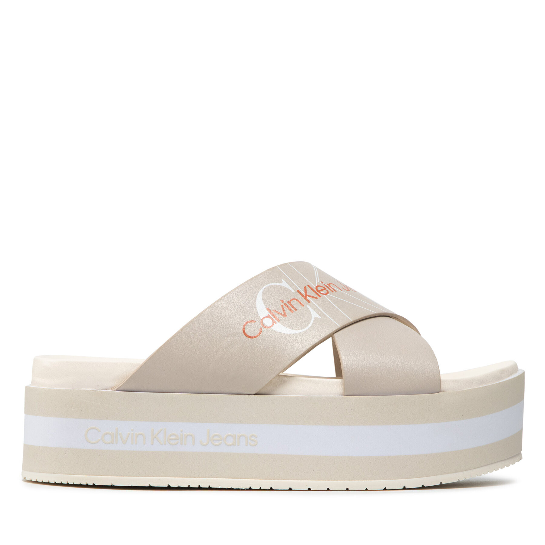 Calvin Klein Jeans Nazouváky Platform Sandal Crisscross YW0YW00562 Béžová - Pepit.cz