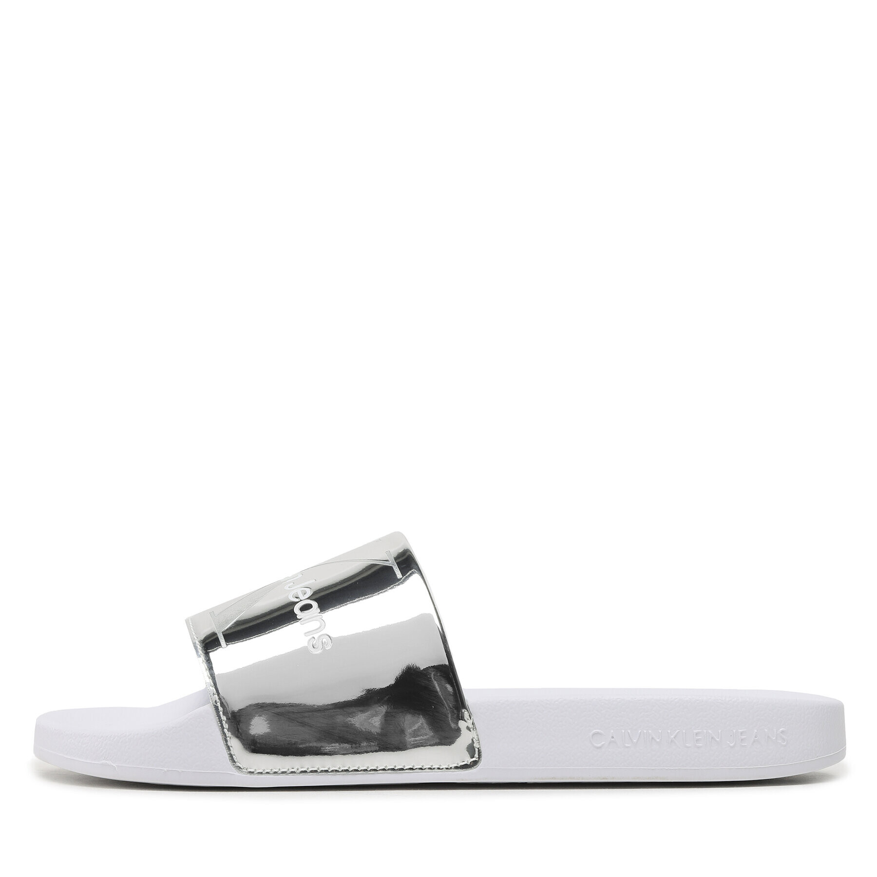 Calvin Klein Jeans Nazouváky Slide Metallic Monologo YW0YW00638 Stříbrná - Pepit.cz