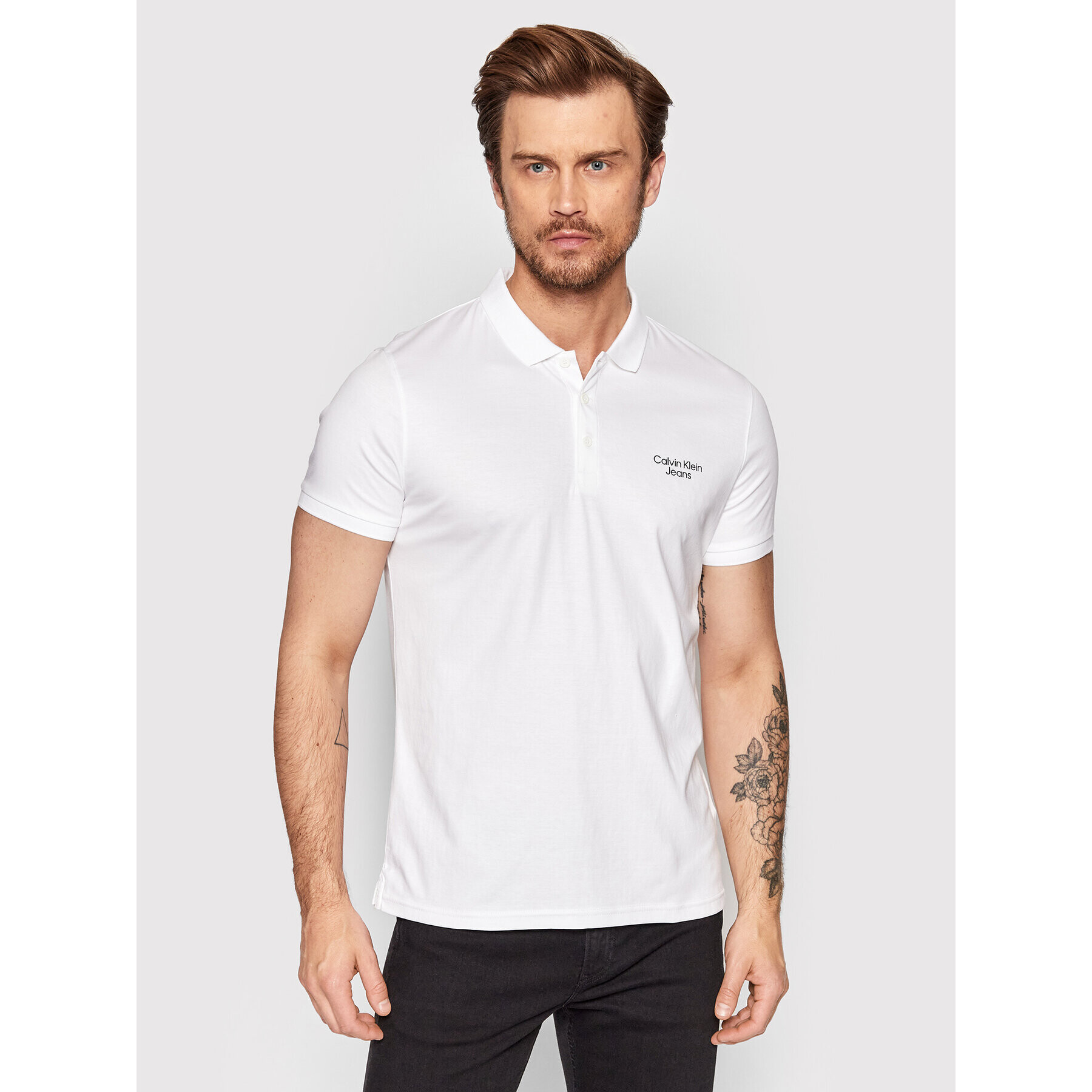 Calvin Klein Jeans Polokošile J30J320088 Bílá Slim Fit - Pepit.cz