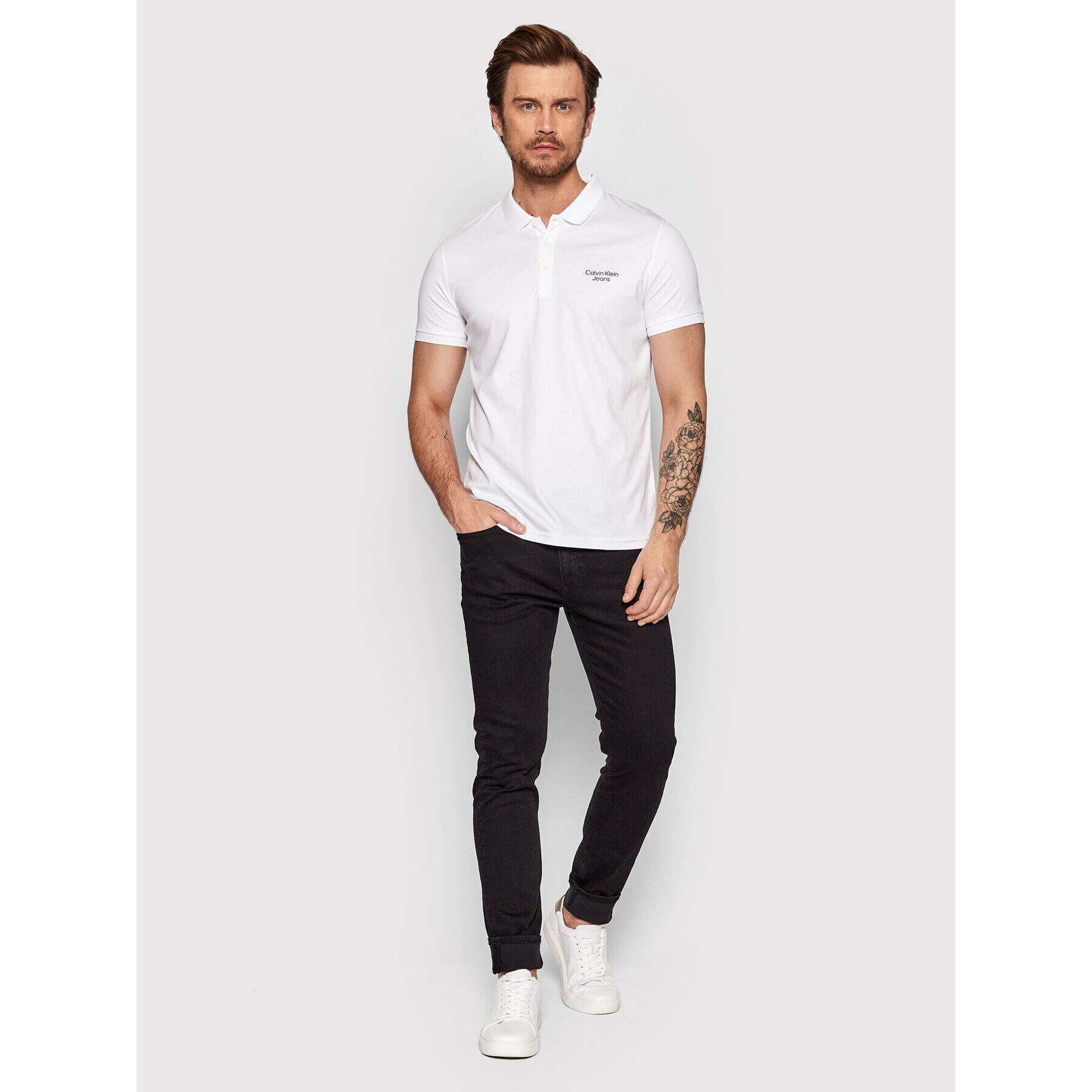 Calvin Klein Jeans Polokošile J30J320088 Bílá Slim Fit - Pepit.cz