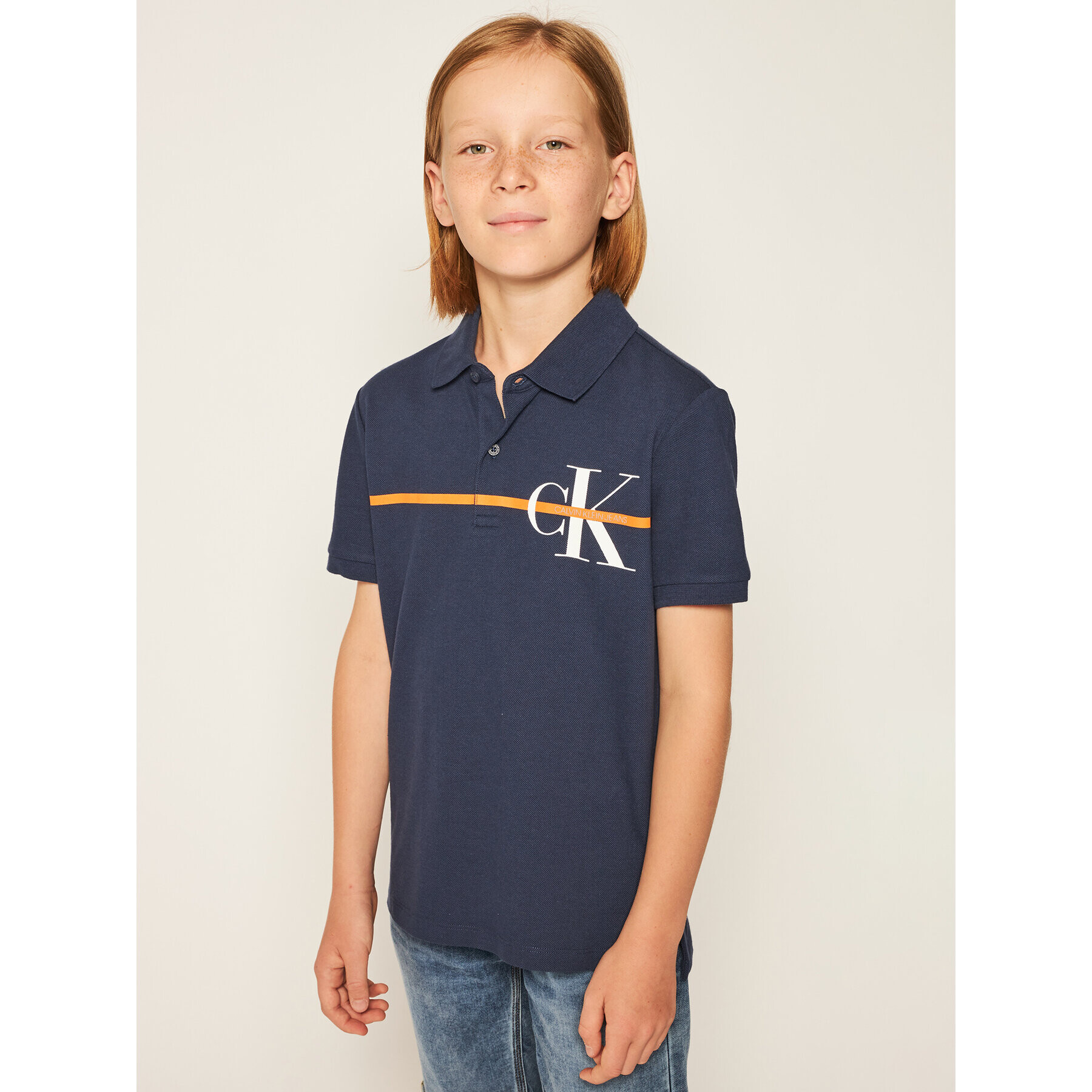 Calvin Klein Jeans Polokošile Monogram Stripe IB0IB00478 Tmavomodrá Regular Fit - Pepit.cz