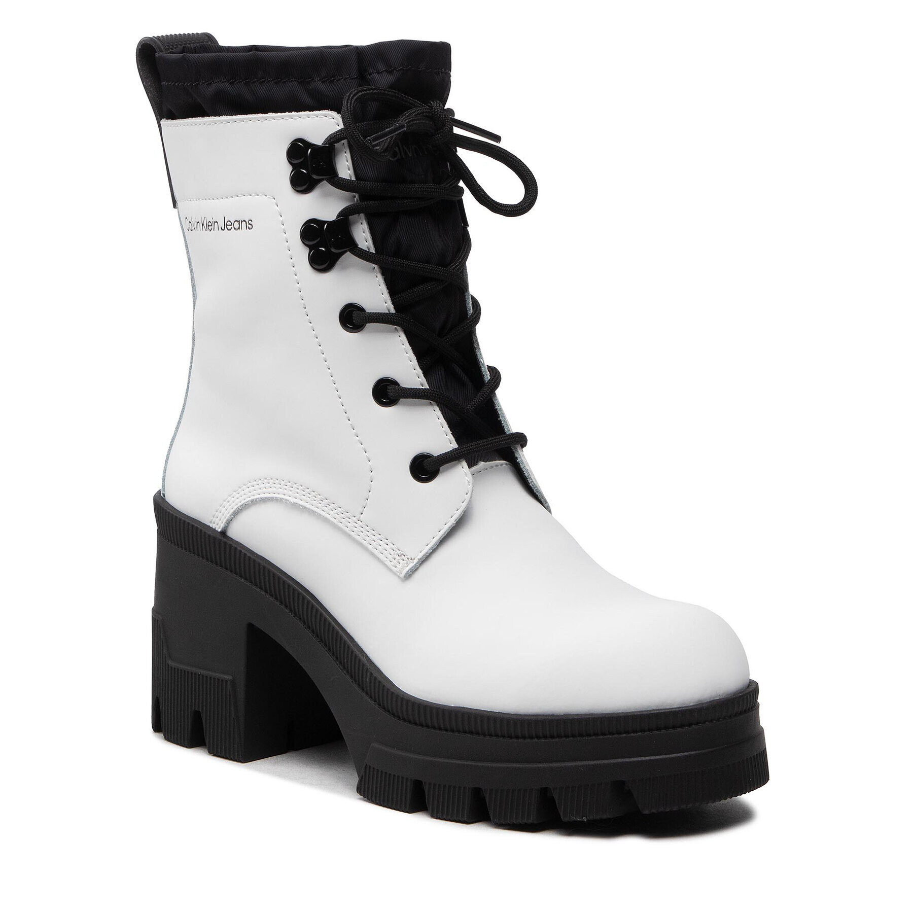 Calvin Klein Jeans Polokozačky Chunky Heeled Boot Laceup YW0YW00729 Bílá - Pepit.cz