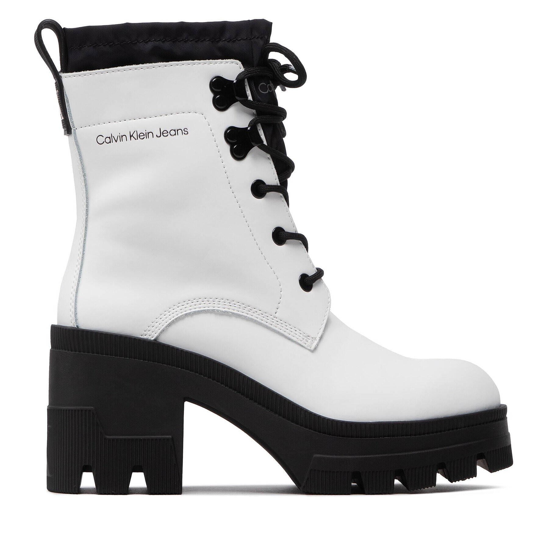 Calvin Klein Jeans Polokozačky Chunky Heeled Boot Laceup YW0YW00729 Bílá - Pepit.cz