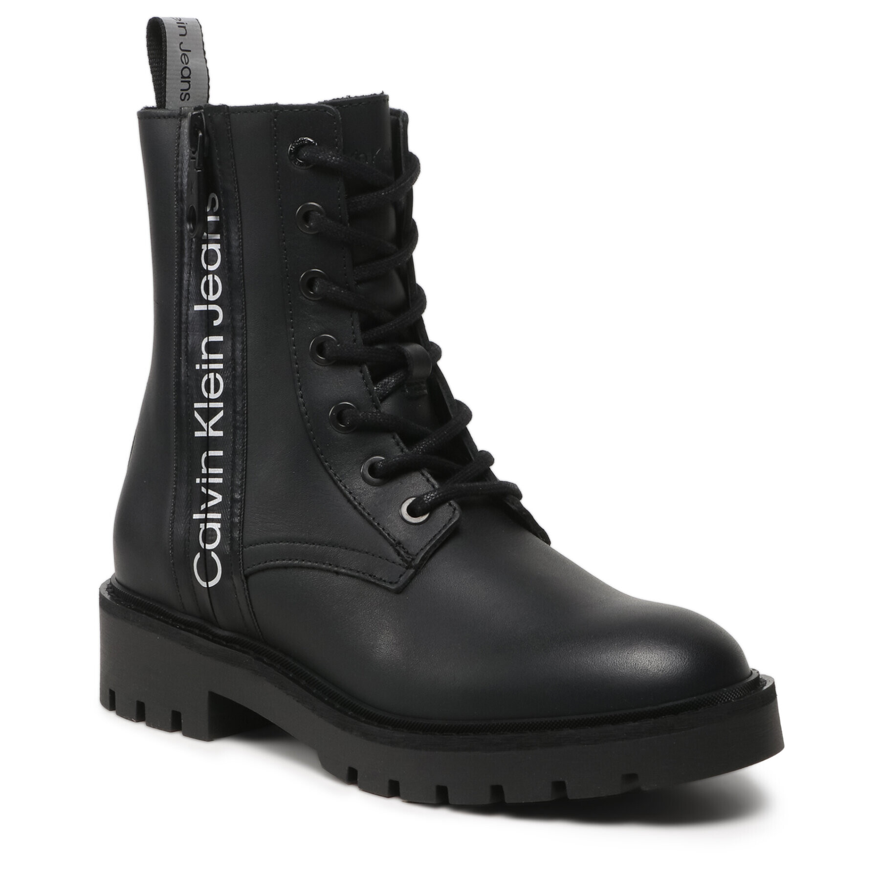 Calvin Klein Jeans Polokozačky Combat Mid Laceup Zip Wn YW0YW01035 Černá - Pepit.cz