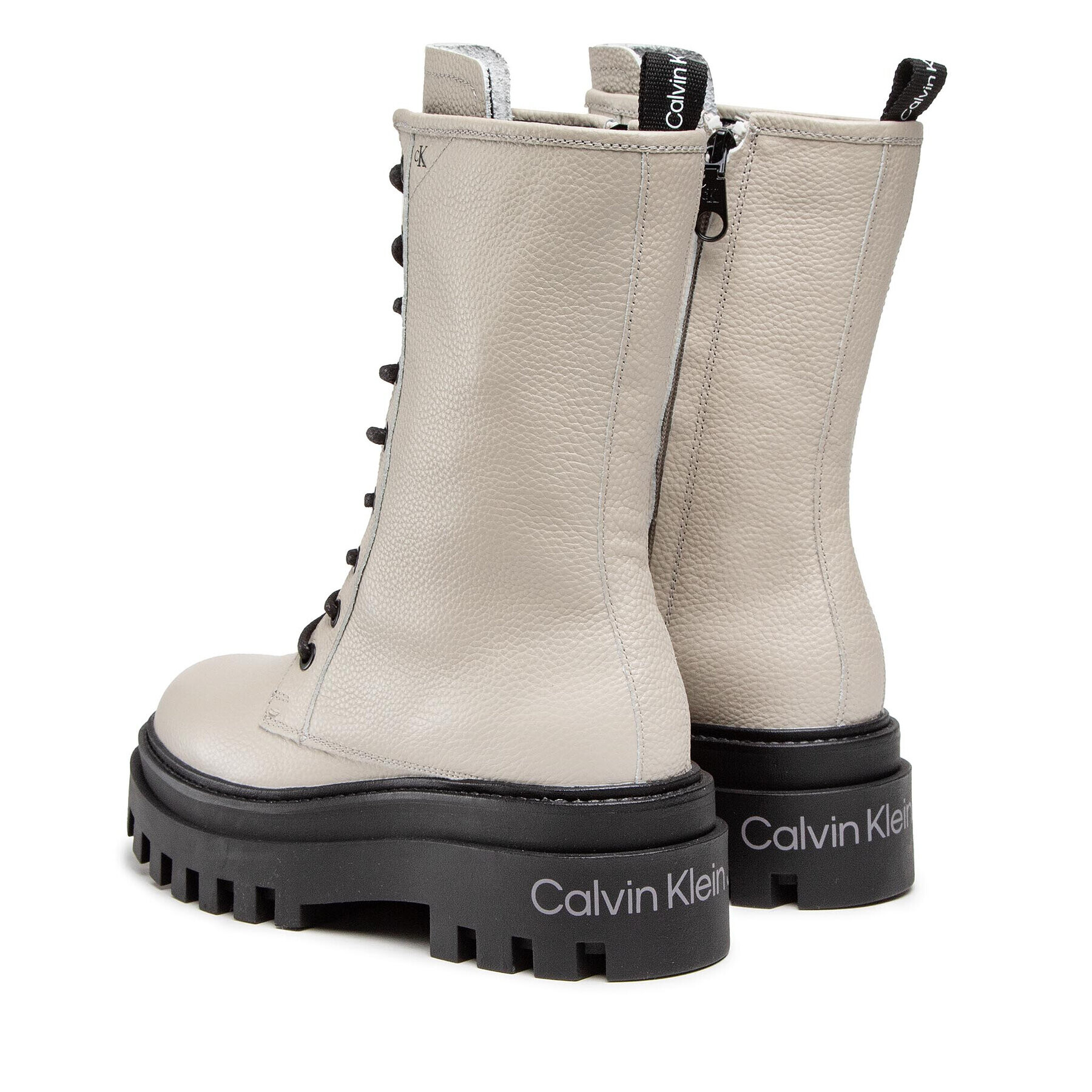 Calvin Klein Jeans Polokozačky Flatform Mid Laceup Boot YW0YW00843 Béžová - Pepit.cz