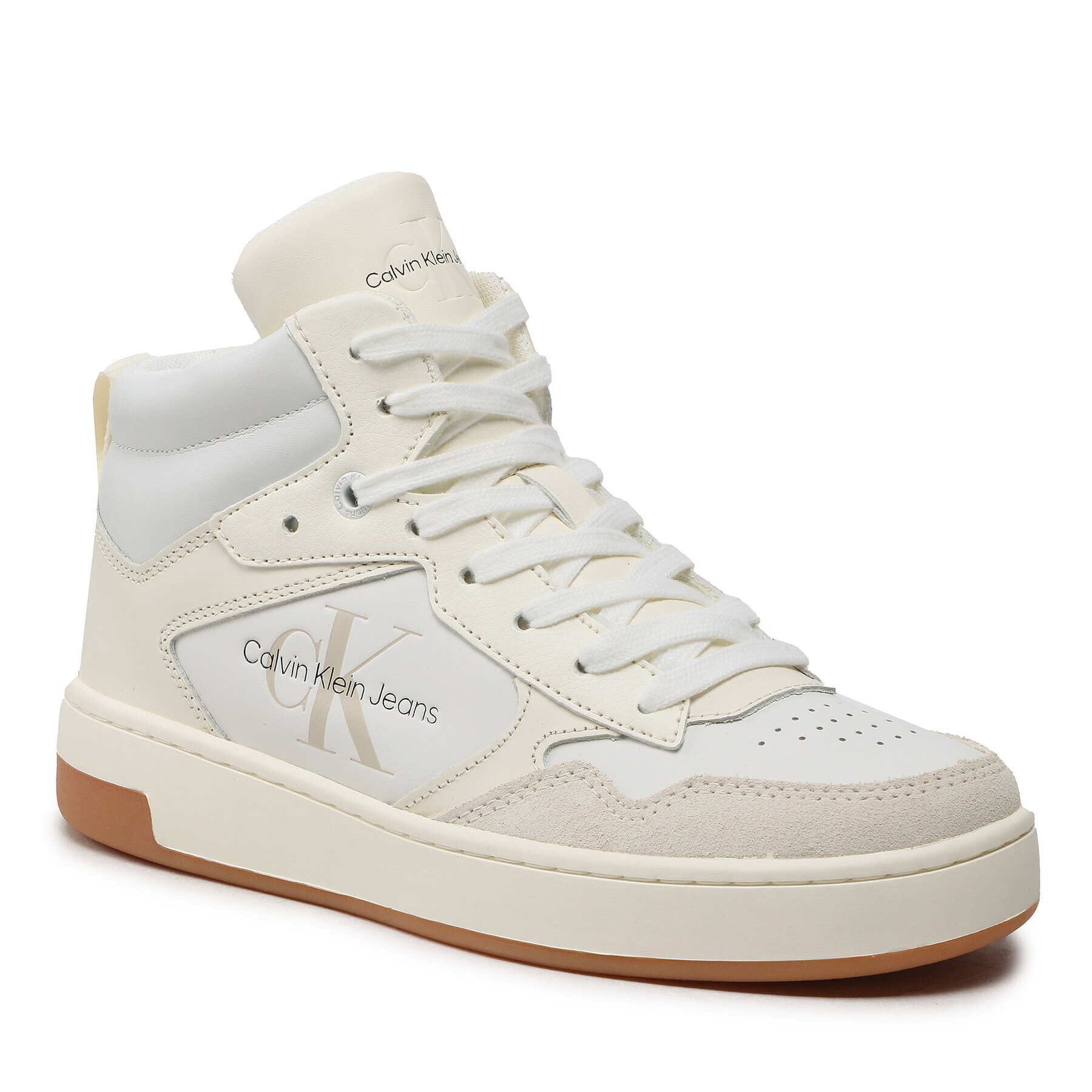 Calvin Klein Jeans Sneakersy Basket Cupsole Mid Leather YW0YW00877 Bílá - Pepit.cz