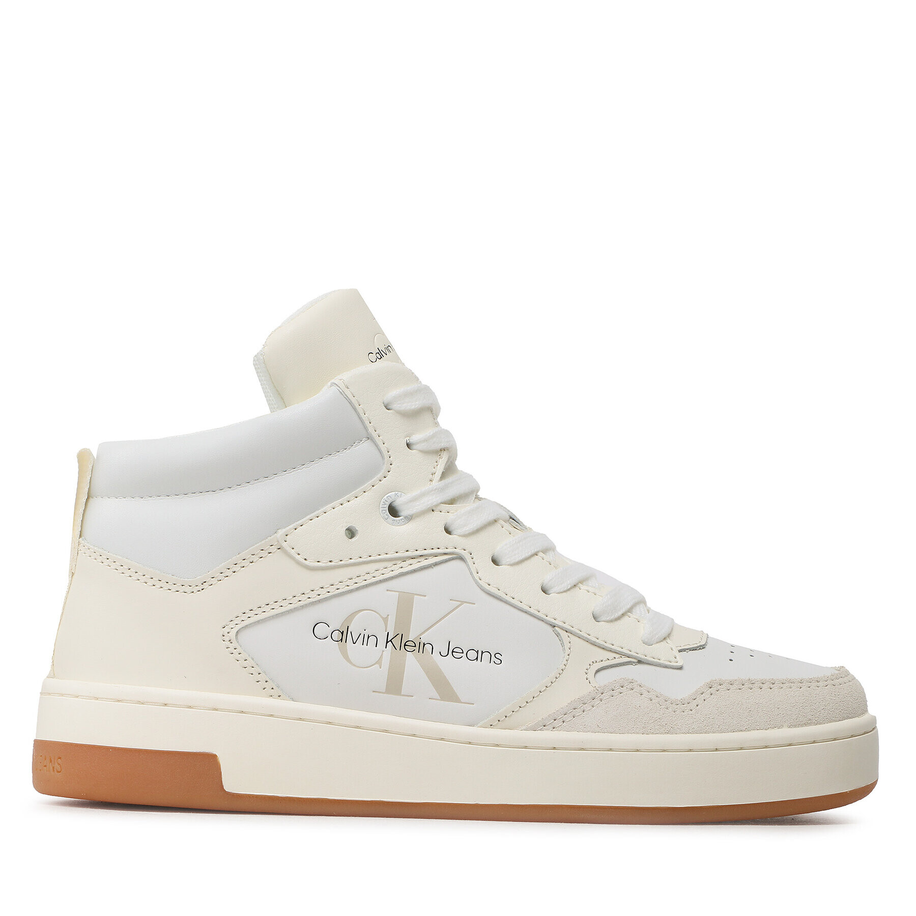 Calvin Klein Jeans Sneakersy Basket Cupsole Mid Leather YW0YW00877 Bílá - Pepit.cz