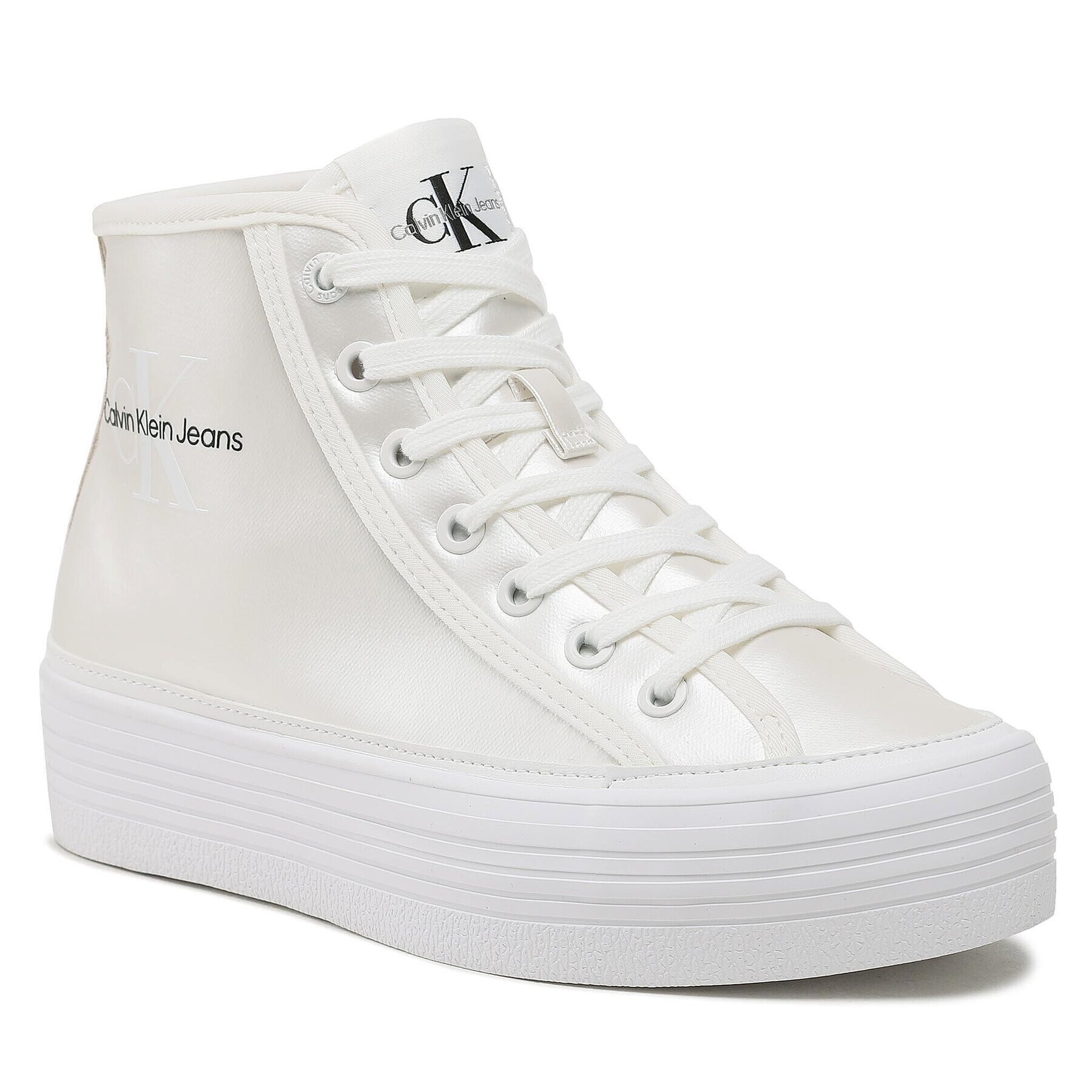 Calvin Klein Jeans Sneakersy Bold Vulc Flatf Mid Laceup Ny Wn YW0YW01226 Écru - Pepit.cz