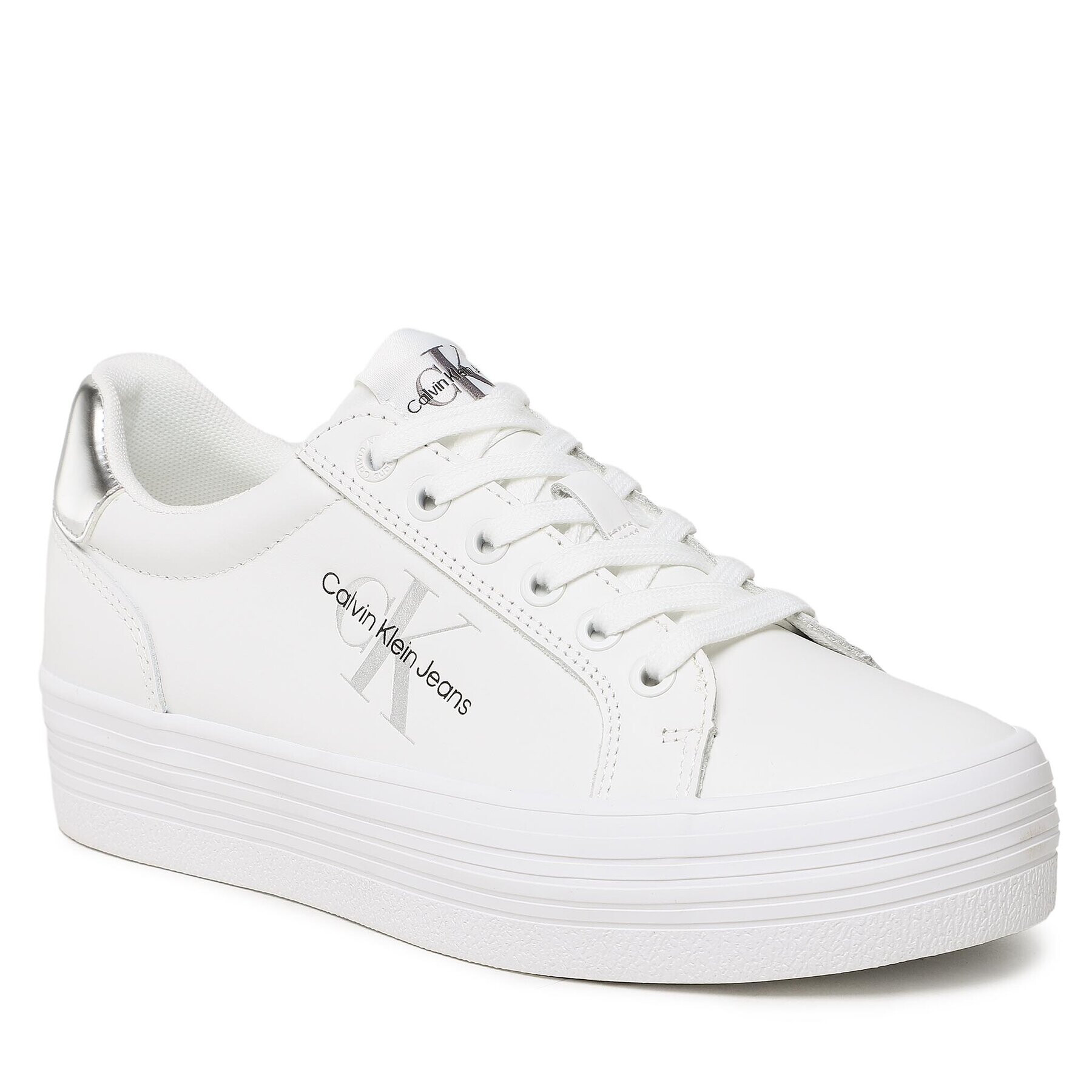 Calvin Klein Jeans Sneakersy Vulc Flatform Laceup Lth Refl Wn YW0YW01222 Bílá - Pepit.cz