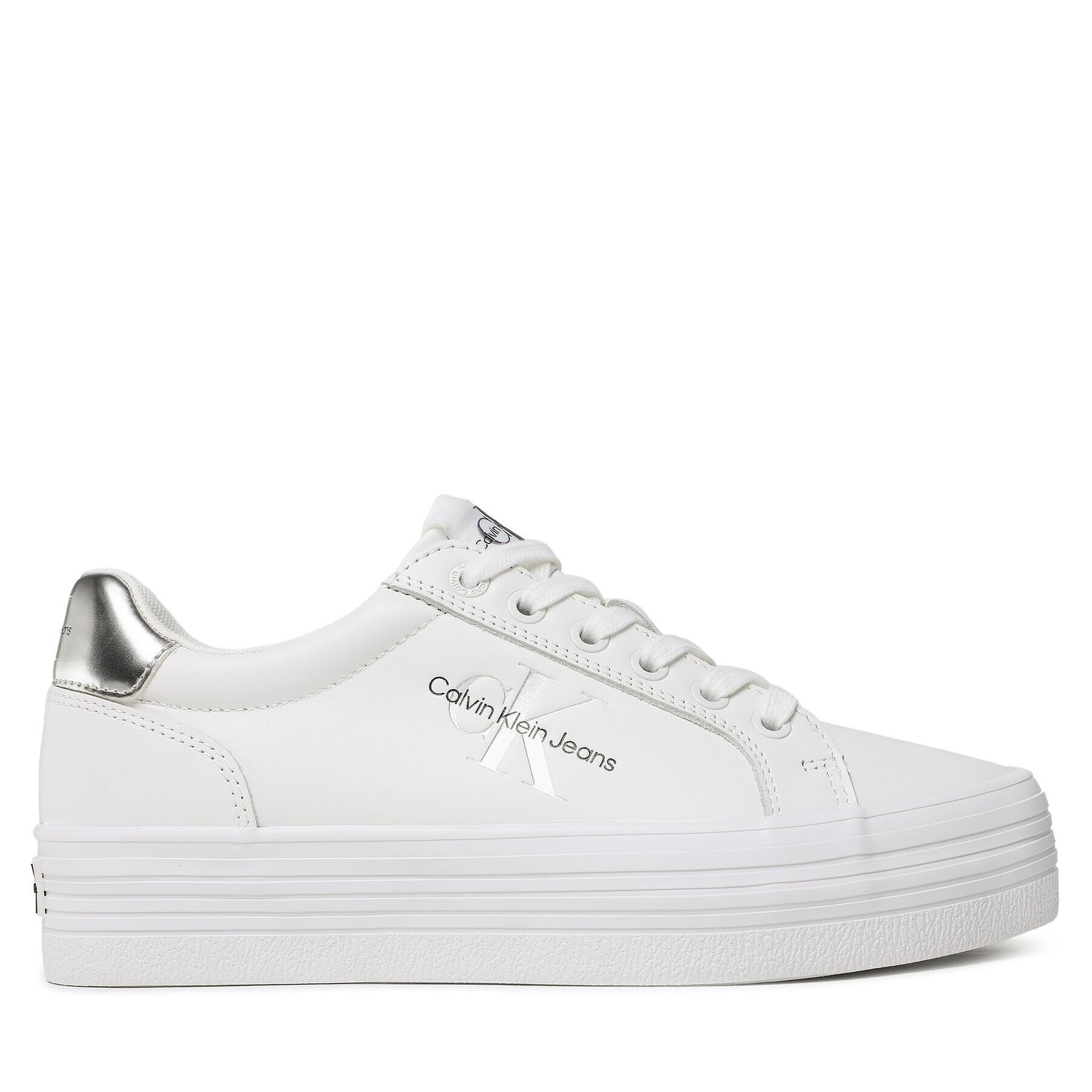 Calvin Klein Jeans Sneakersy Vulc Flatform Laceup Lth Refl Wn YW0YW01222 Bílá - Pepit.cz