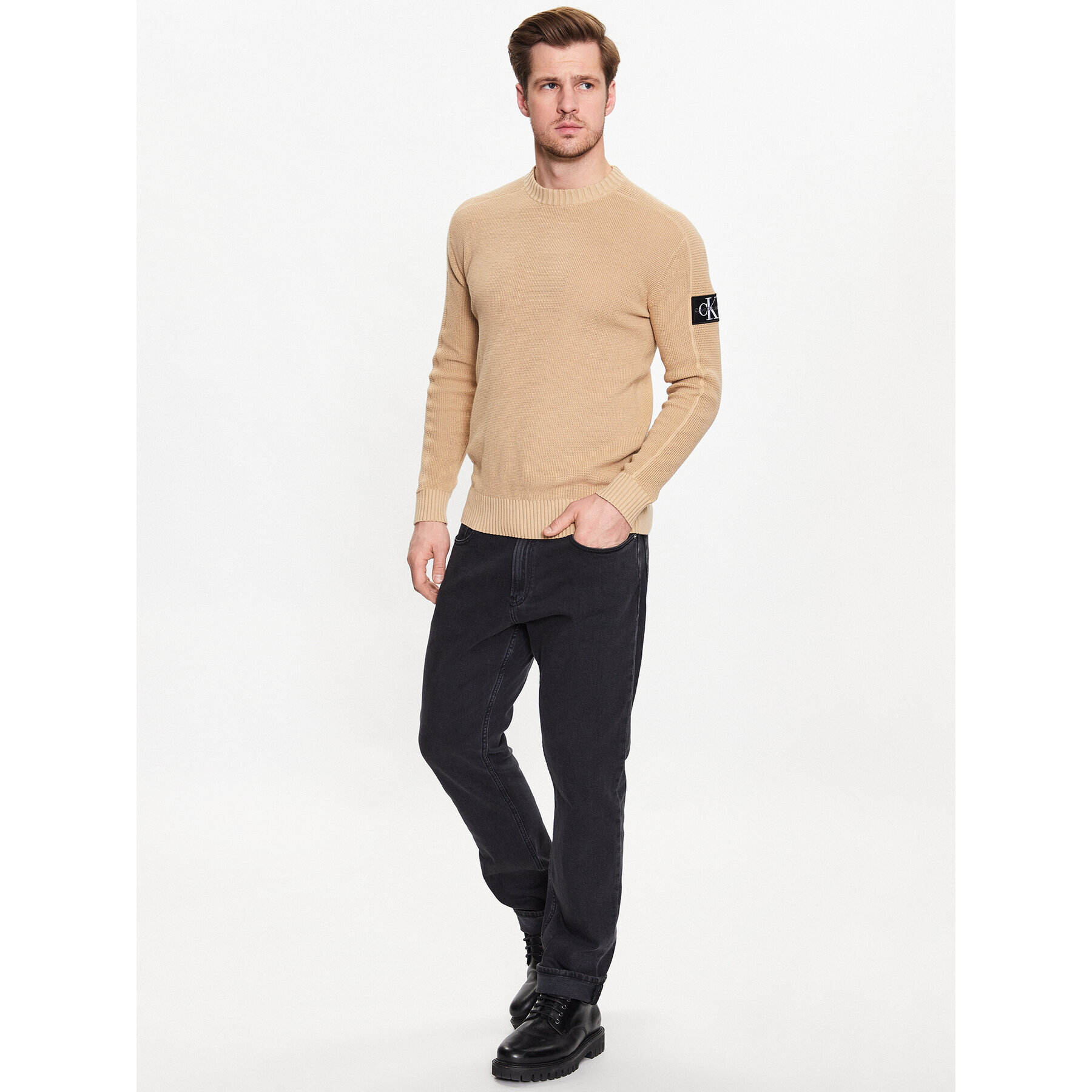 Calvin Klein Jeans Svetr J30J323177 Hnědá Regular Fit - Pepit.cz