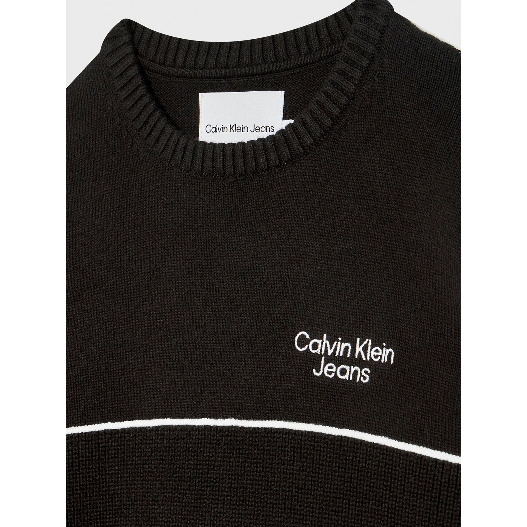 Calvin Klein Jeans Svetr Piping Stack Logo IB0IB01363 Černá Regular Fit - Pepit.cz