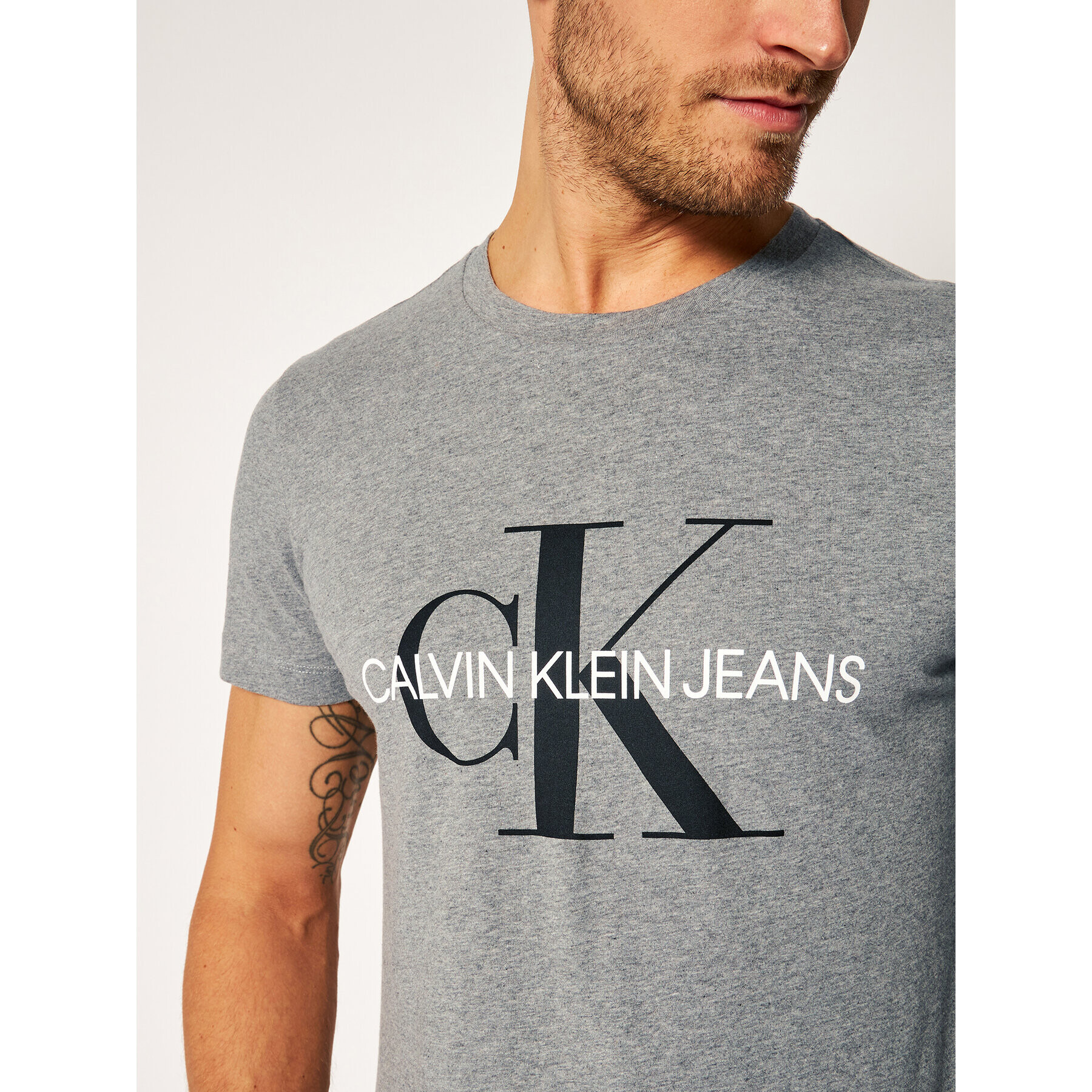 Calvin Klein Jeans T-Shirt Core Monogram Logo J30J314314 Šedá Regular Fit - Pepit.cz